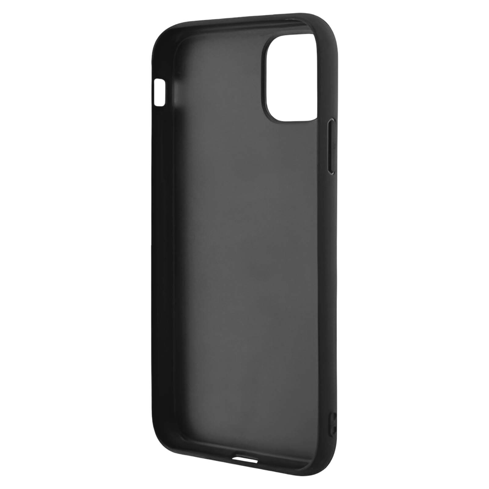 Una custodia nera per telefono, con ritagli per fotocamera e pulsanti. È un accessorio protettivo per smartphone.