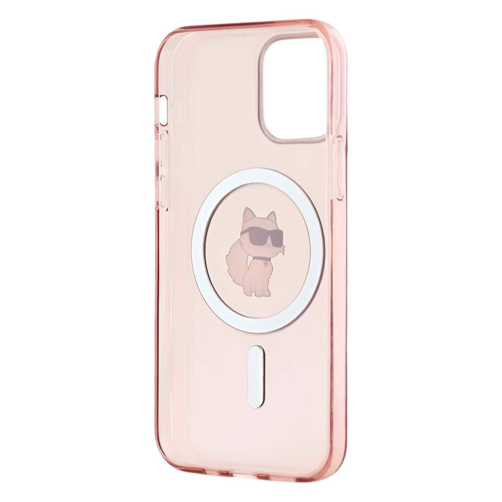 Custodia per telefono rosa con design di gatto con occhiali da sole. La custodia è trasparente.