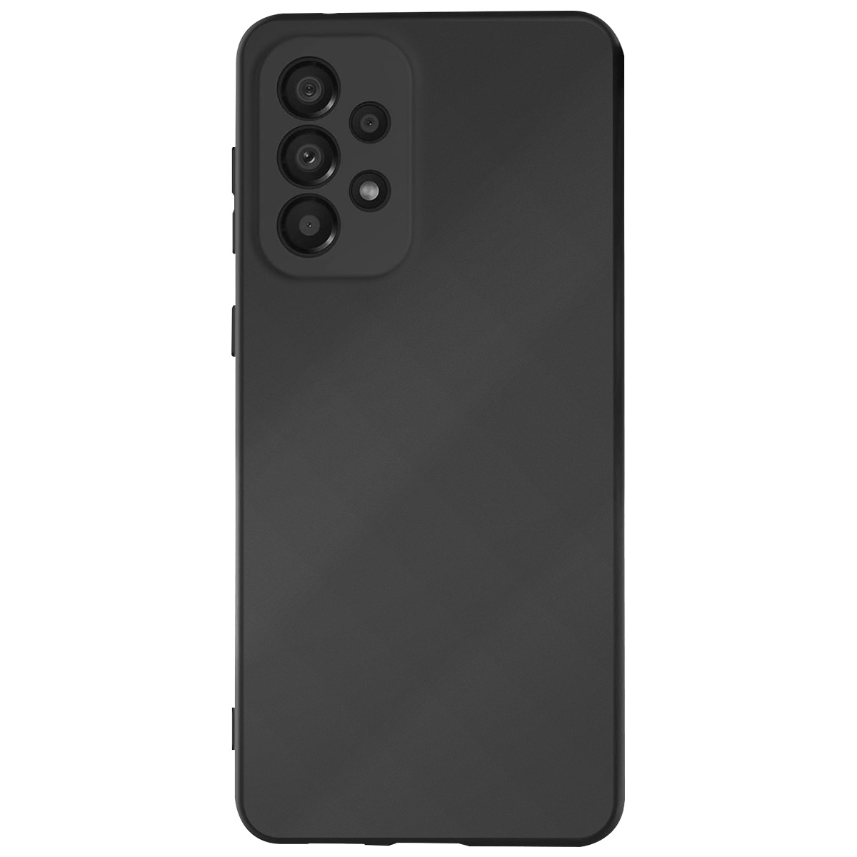 Parte posteriore di uno smartphone nero con più lenti della fotocamera e pulsanti laterali.
