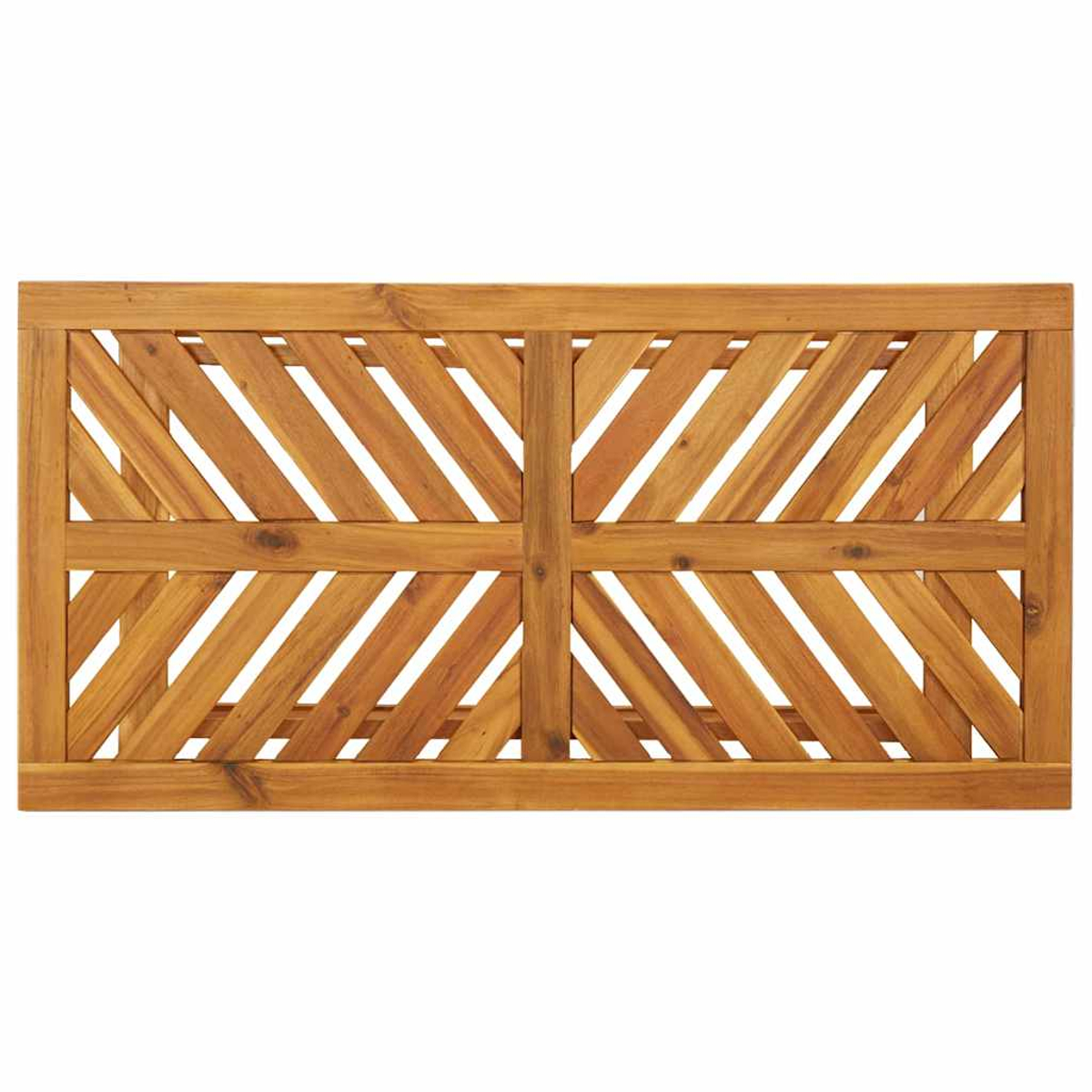 Holzpaneel mit diagonalen Lamellen, die Rauten bilden. Das Holz ist hellbraun. Das Paneel ist rechteckig.