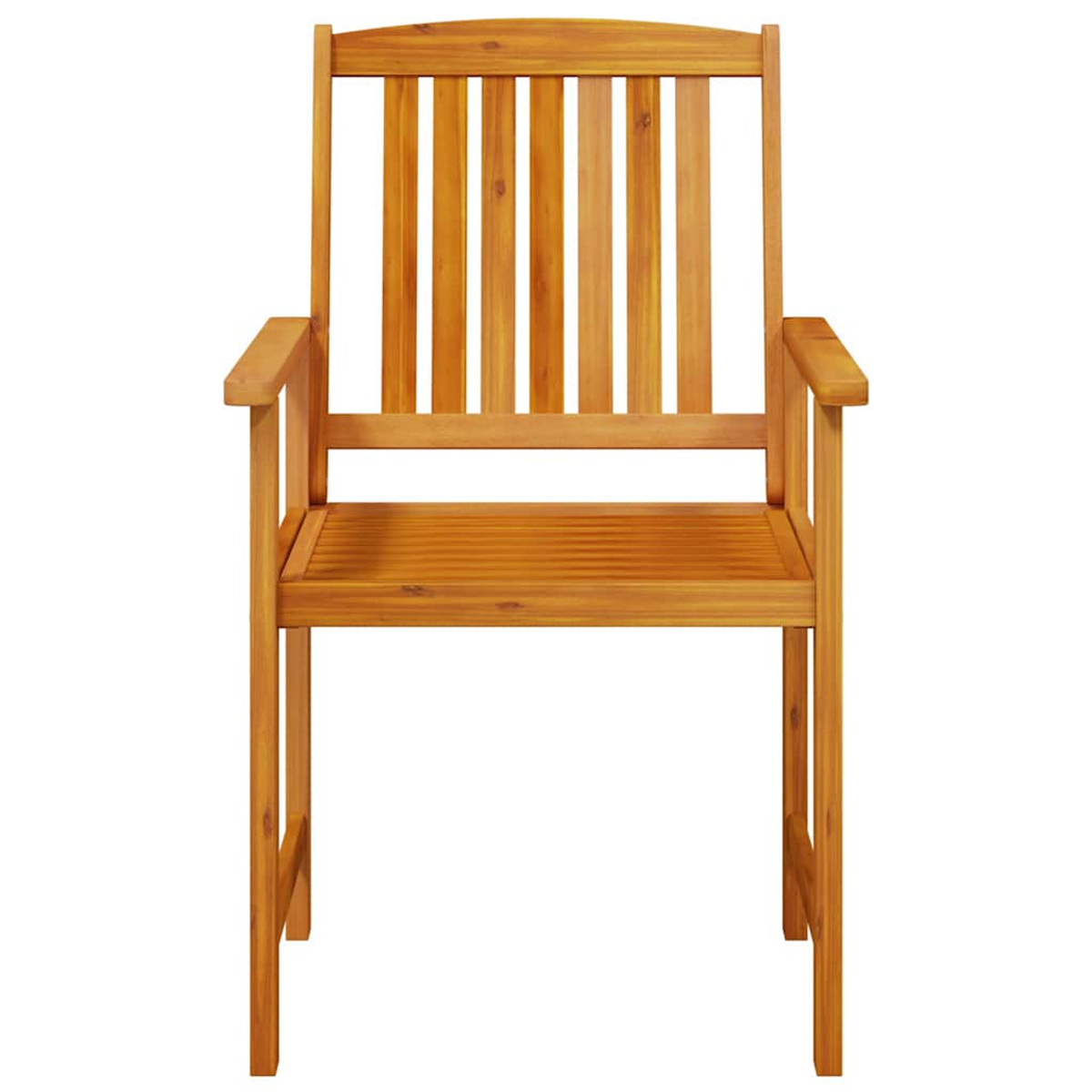 Holzstuhl mit Armlehnen. Der Stuhl ist aus hellbraunem Holz gefertigt. Er hat eine Lamellenlehne und -sitz. Der Hintergrund ist weiß.