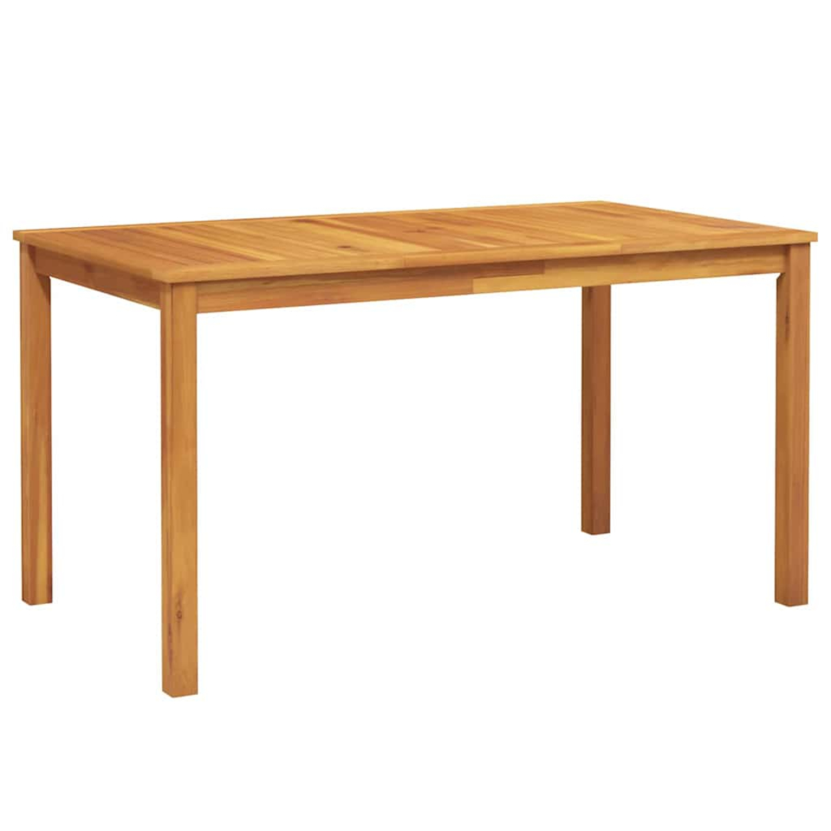 Ein rechteckiger Holztisch mit vier Beinen steht auf weißem Hintergrund. Er hat eine hellbraune Farbe und ist aus Holz gefertigt.
