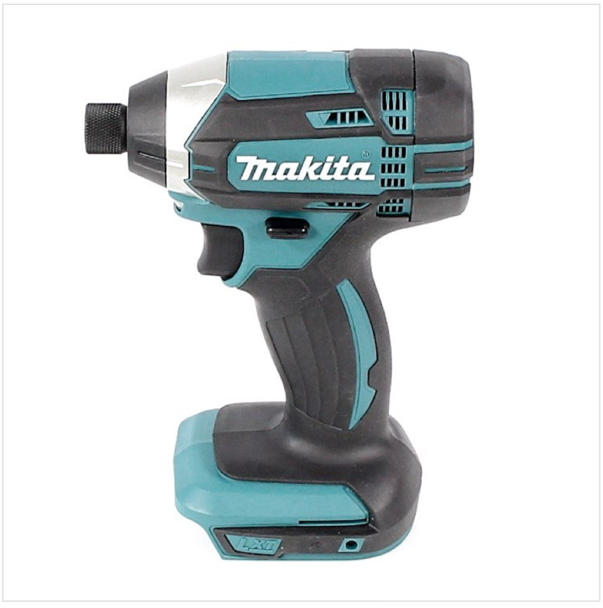 Ein teal-schwarzer Makita Akku-Schlagschrauber. Er hat einen schwarzen Griff, eine teal Batteriebasis, und das Makita Logo ist sichtbar.