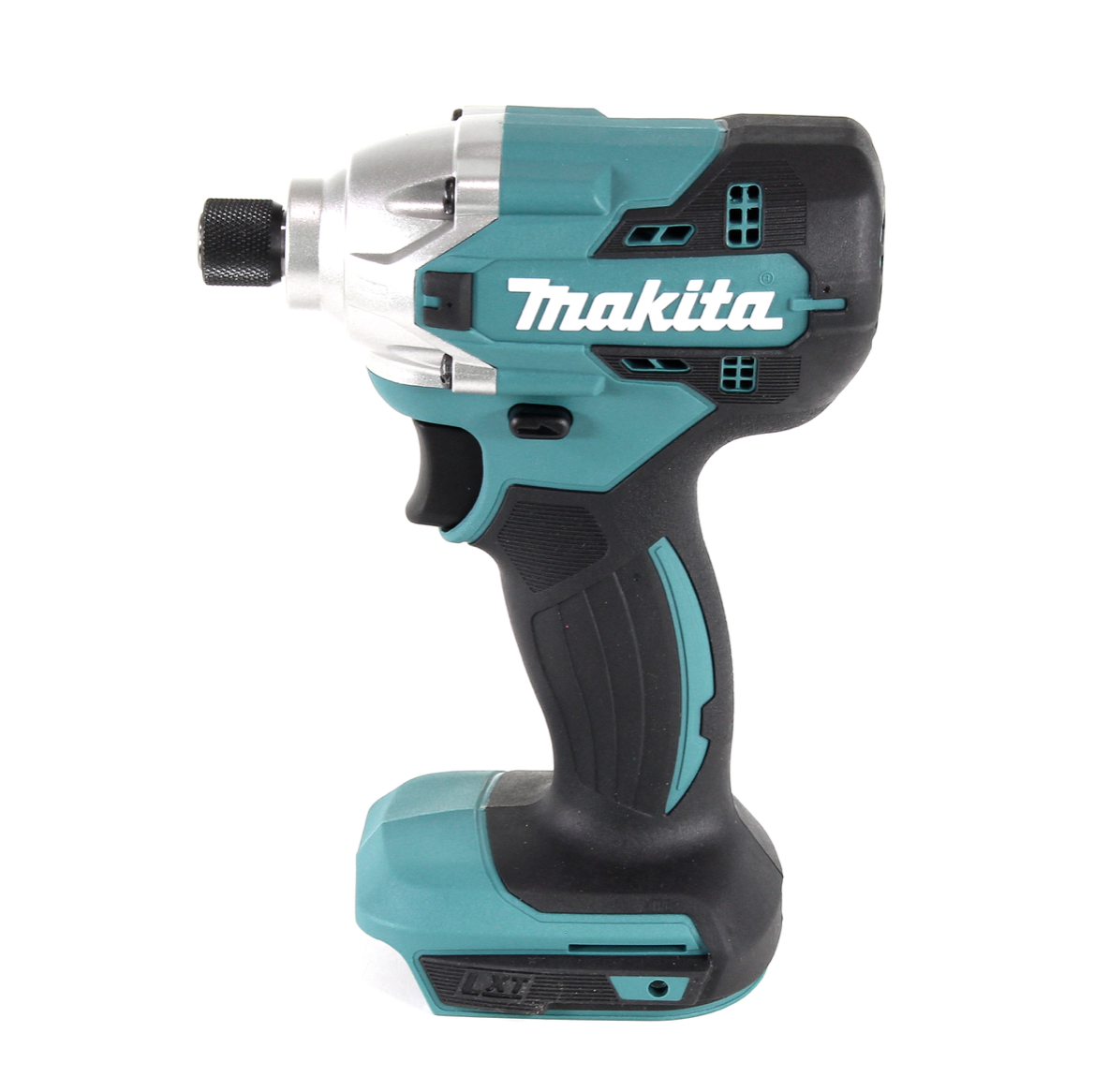 Makita Akku-Schlagschrauber, türkis und schwarz, auf weißem Hintergrund. Mit Makita-Logo.