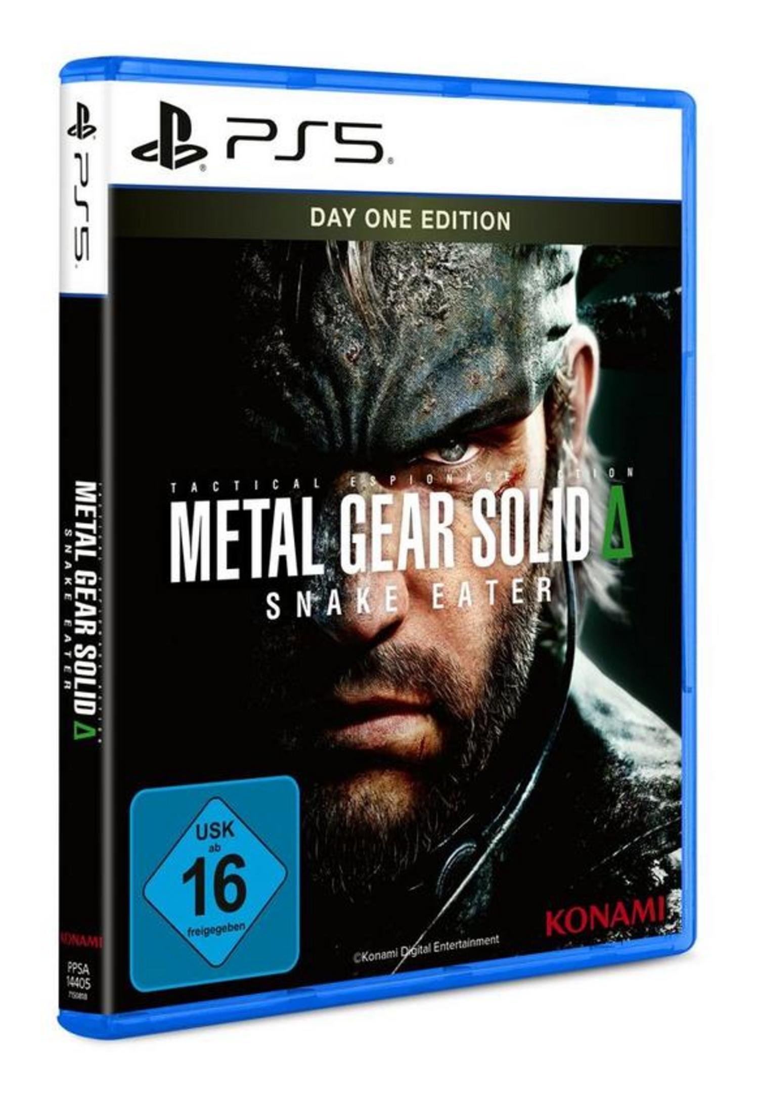 Scatola del gioco Metal Gear Solid 3: Snake Eater per PS5. Presenta il volto di un uomo, il logo e la classificazione per età.