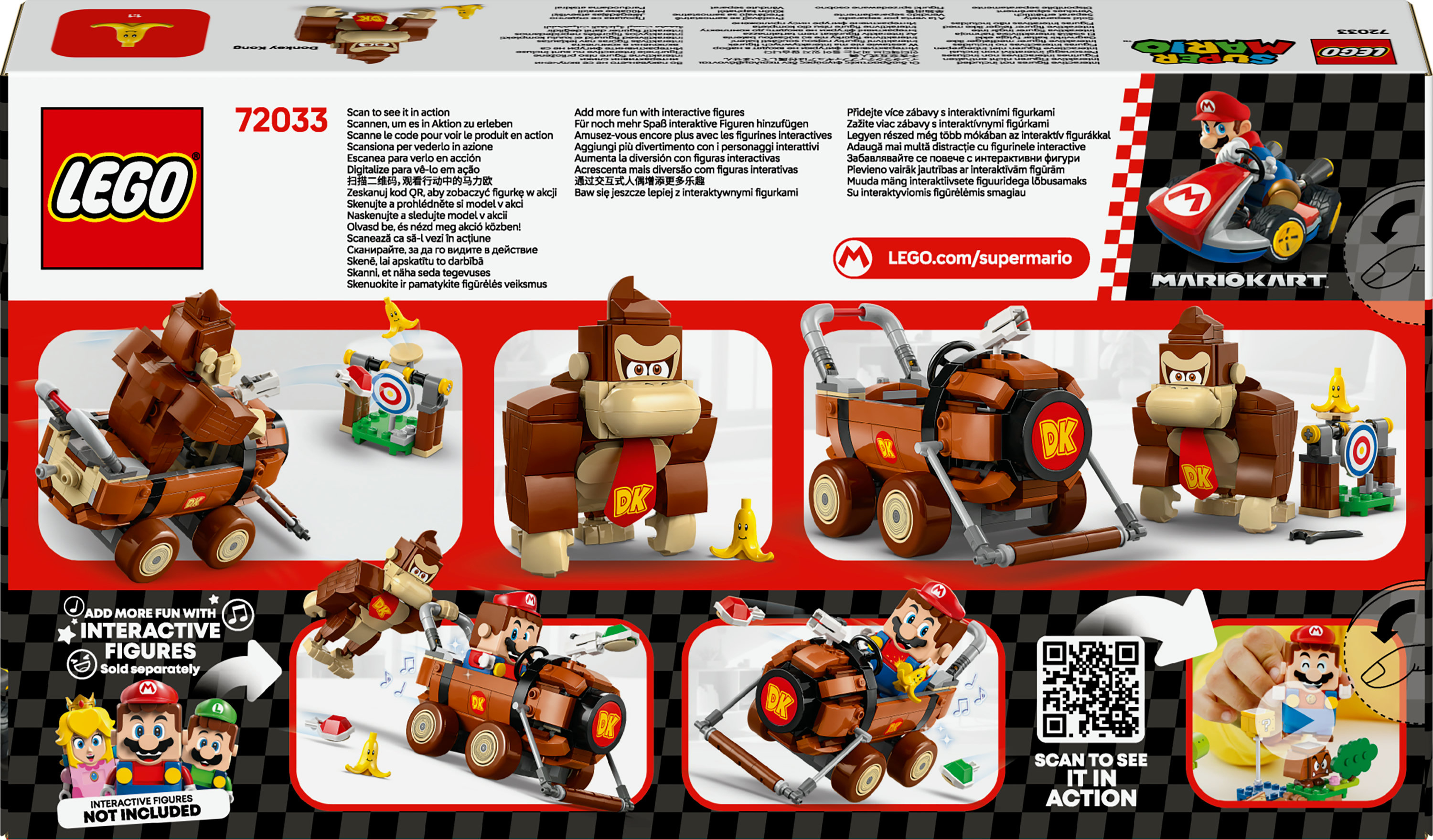 Caja del set LEGO Super Mario. Presenta a Donkey Kong, Mario y varias construcciones LEGO.