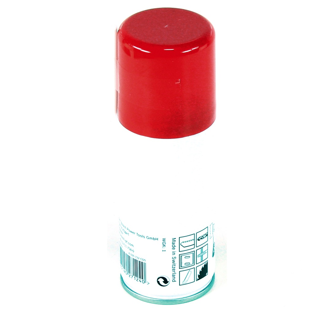 Eine rote zylindrische Dose mit rotem Deckel. Das Etikett der Dose enthält Text und einen Barcode. Der Hintergrund ist weiß.