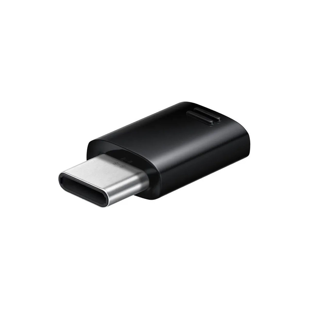 Un adattatore USB-C nero. L'adattatore ha un connettore USB-C argentato a un'estremità e un corpo nero rettangolare.