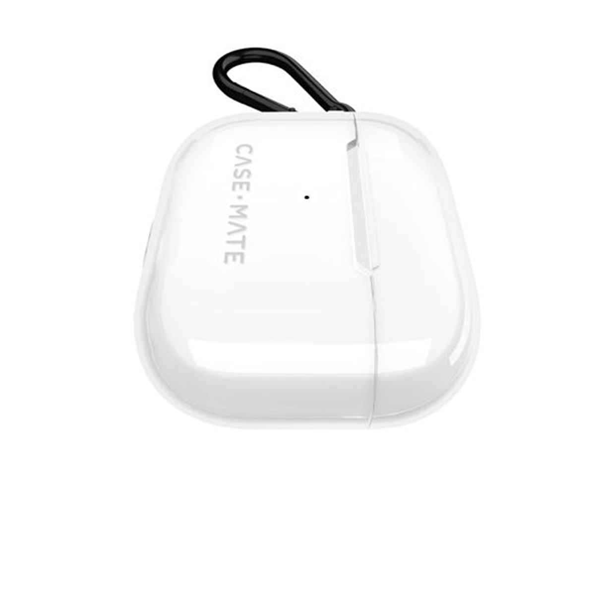 Custodia Case-Mate bianca per AirPods con anello nero. La custodia è bianca con 'CASE-MATE' stampato sopra. Lo sfondo è bianco.