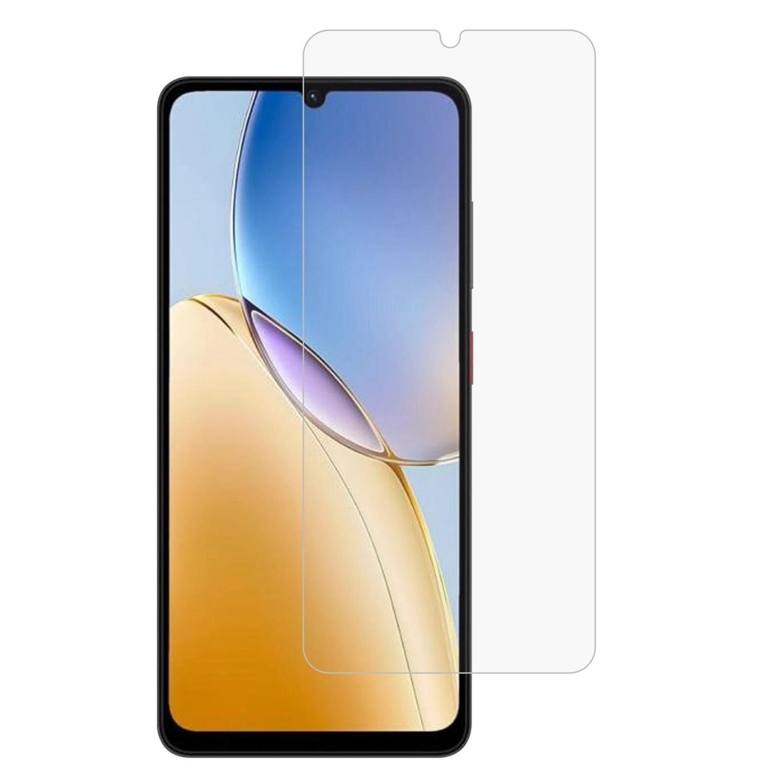 Un teléfono inteligente con un protector de pantalla aplicado. El teléfono muestra un fondo de pantalla colorido. Un protector de pantalla transparente se coloca sobre la pantalla.