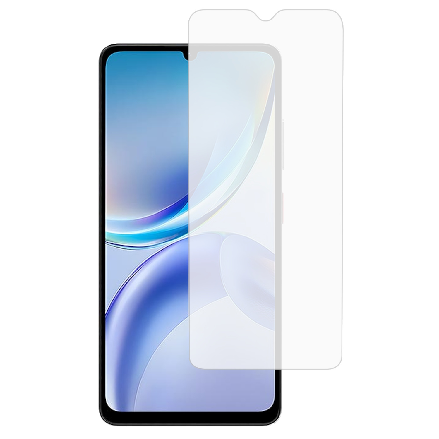 Ein Smartphone mit Displayschutzfolie. Das Telefon ist schwarz mit farbigem Display. Der Displayschutz ist klar und bedeckt den Bildschirm teilweise.