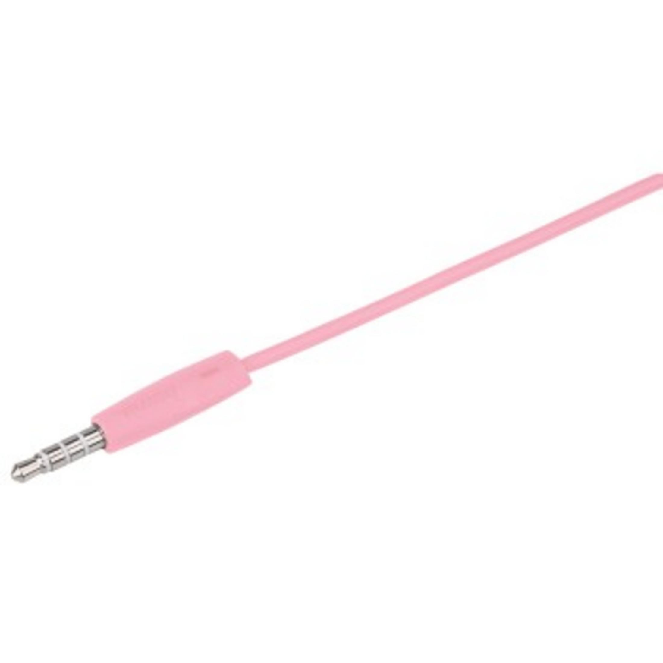 A pink audio cable with a 3.5mm jack at one end. The background is white.