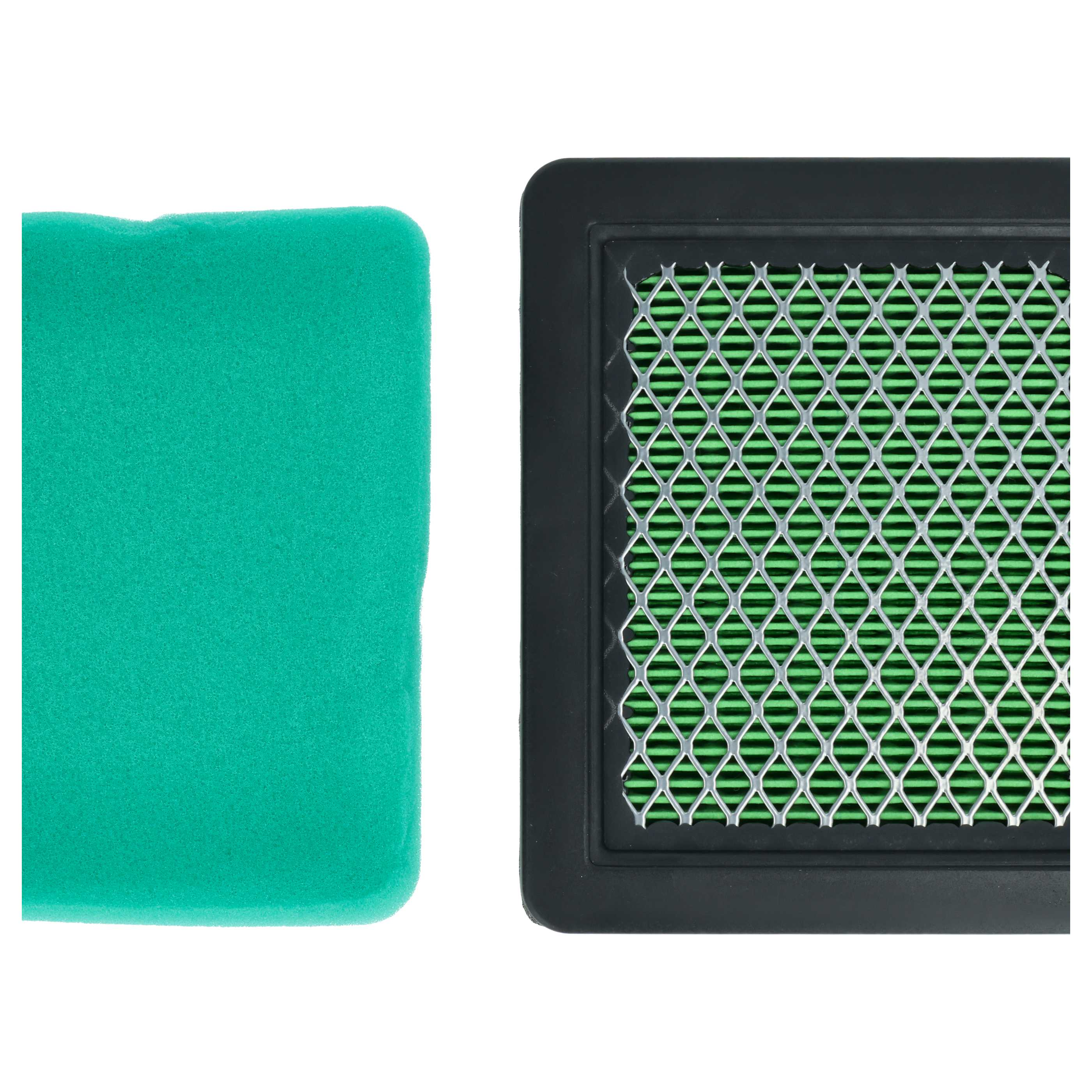 Ein Luftfilter mit grünem Schaumstoff und einem schwarzen Rahmen mit einem grünen Maschengitter.