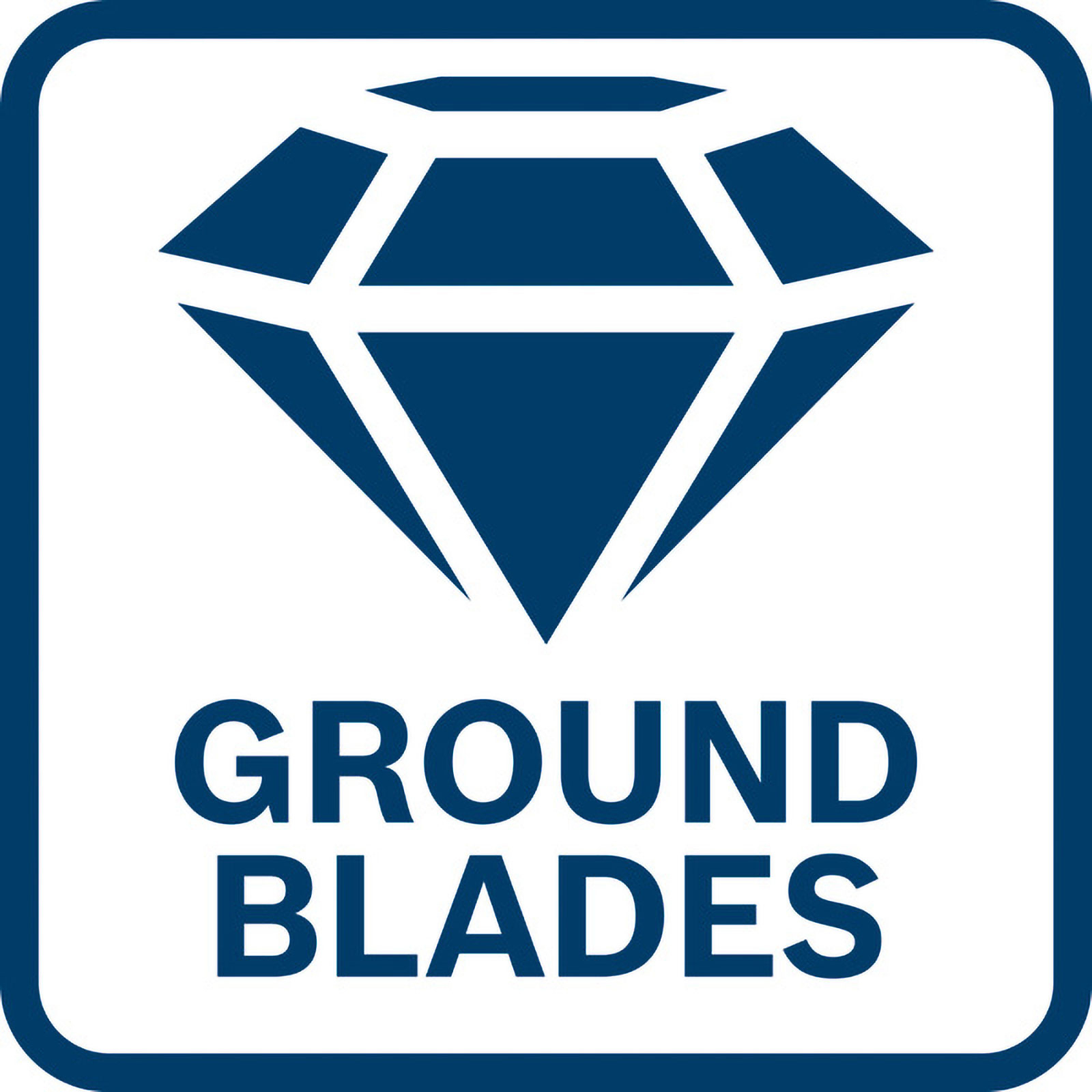 Logo avec un losange bleu et les mots GROUND BLADES en bleu, dans un carré bleu arrondi.