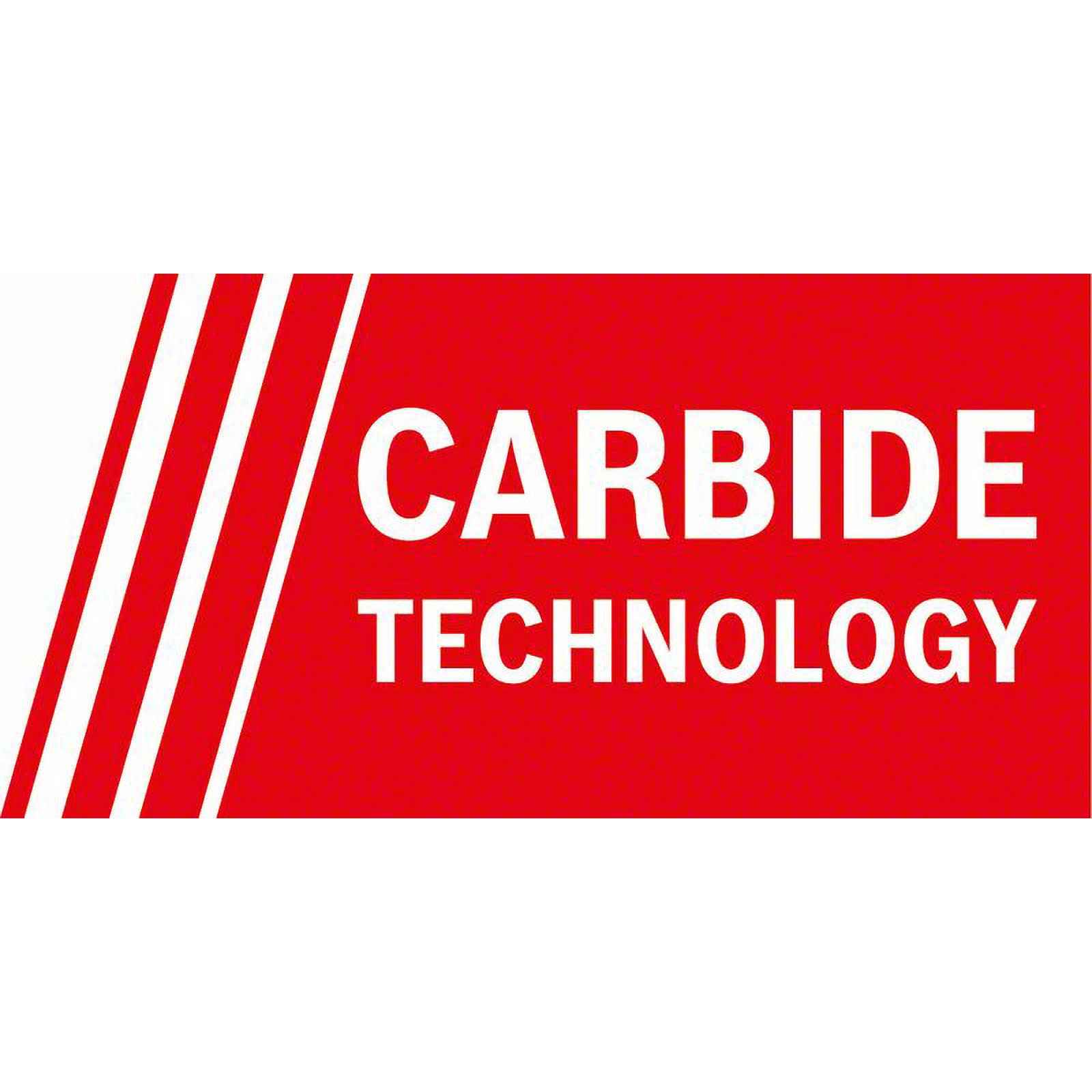 Das Bild zeigt einen roten Hintergrund mit weißem Text mit der Aufschrift 'CARBIDE TECHNOLOGY'. Auf der linken Seite befinden sich weiße Streifen.