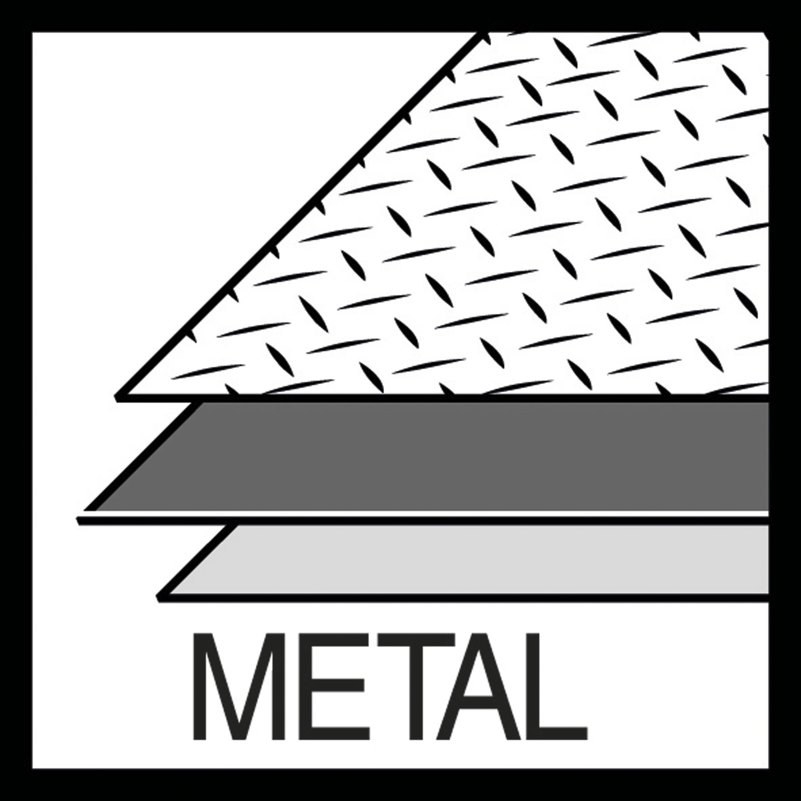 Diagramm mit Metallschichten. Obere Schicht mit Rautenmuster. Mittlere Schicht grau. Untere hellgrau. Wort METALL.