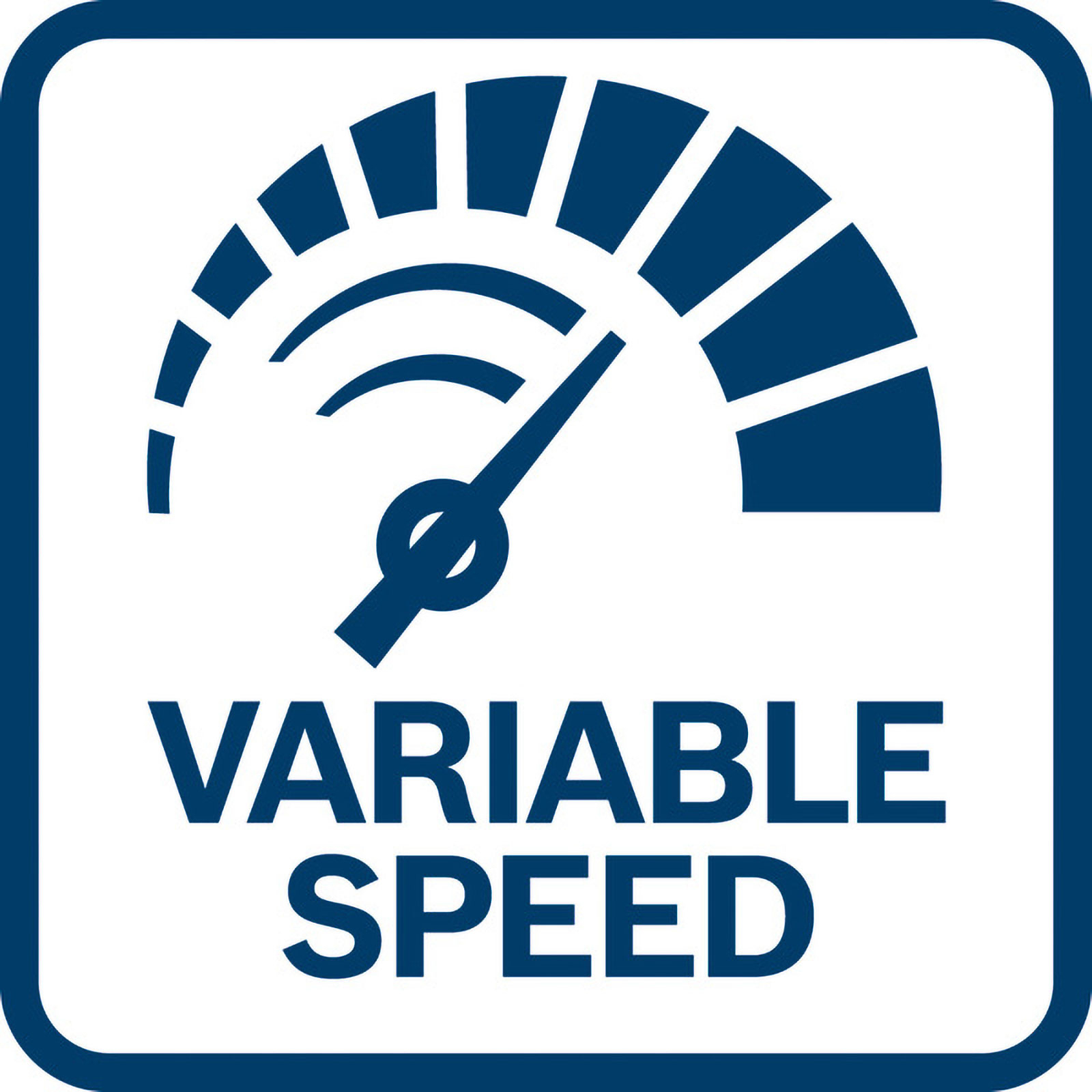 'VARIABLE SPEED' yazılı mavi bir hız göstergesi simgesi. İbre sağa doğru işaret ediyor. Arka plan beyaz.