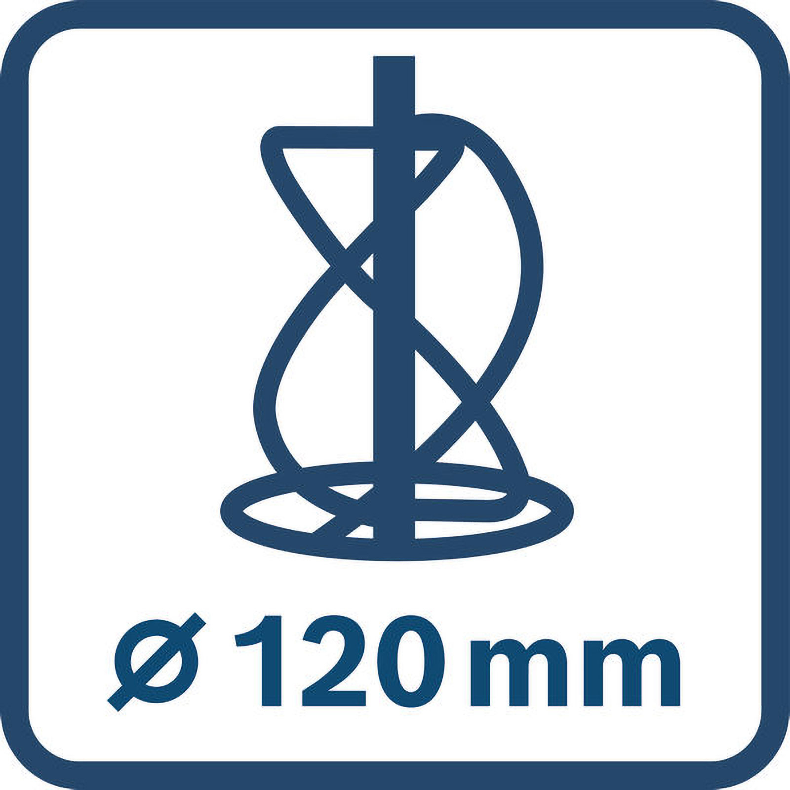 "Ø 120 mm" yazılı, karıştırma elemanlı mavi ve beyaz bir simge.