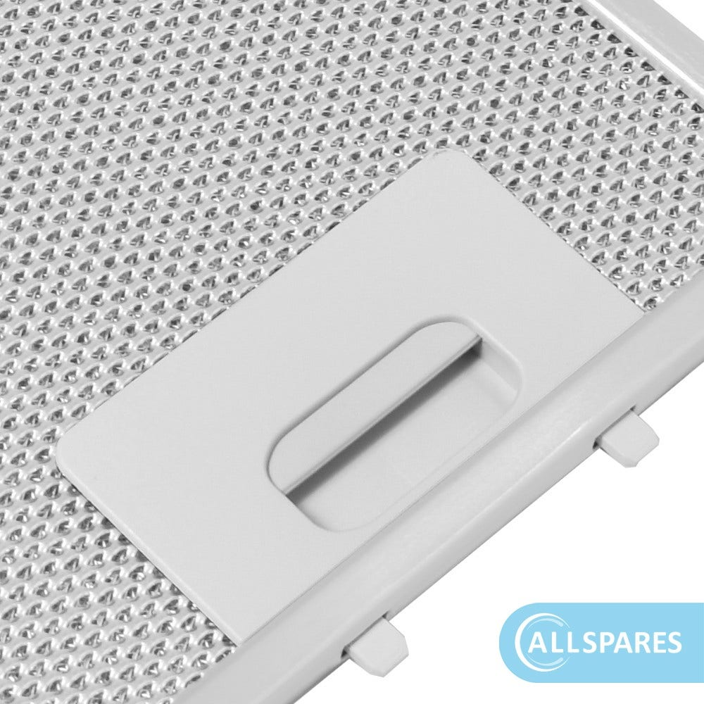 Primo piano di un filtro metallico con manico bianco. Il filtro ha molti piccoli fori. Visibili un telaio bianco e il logo Allspares.