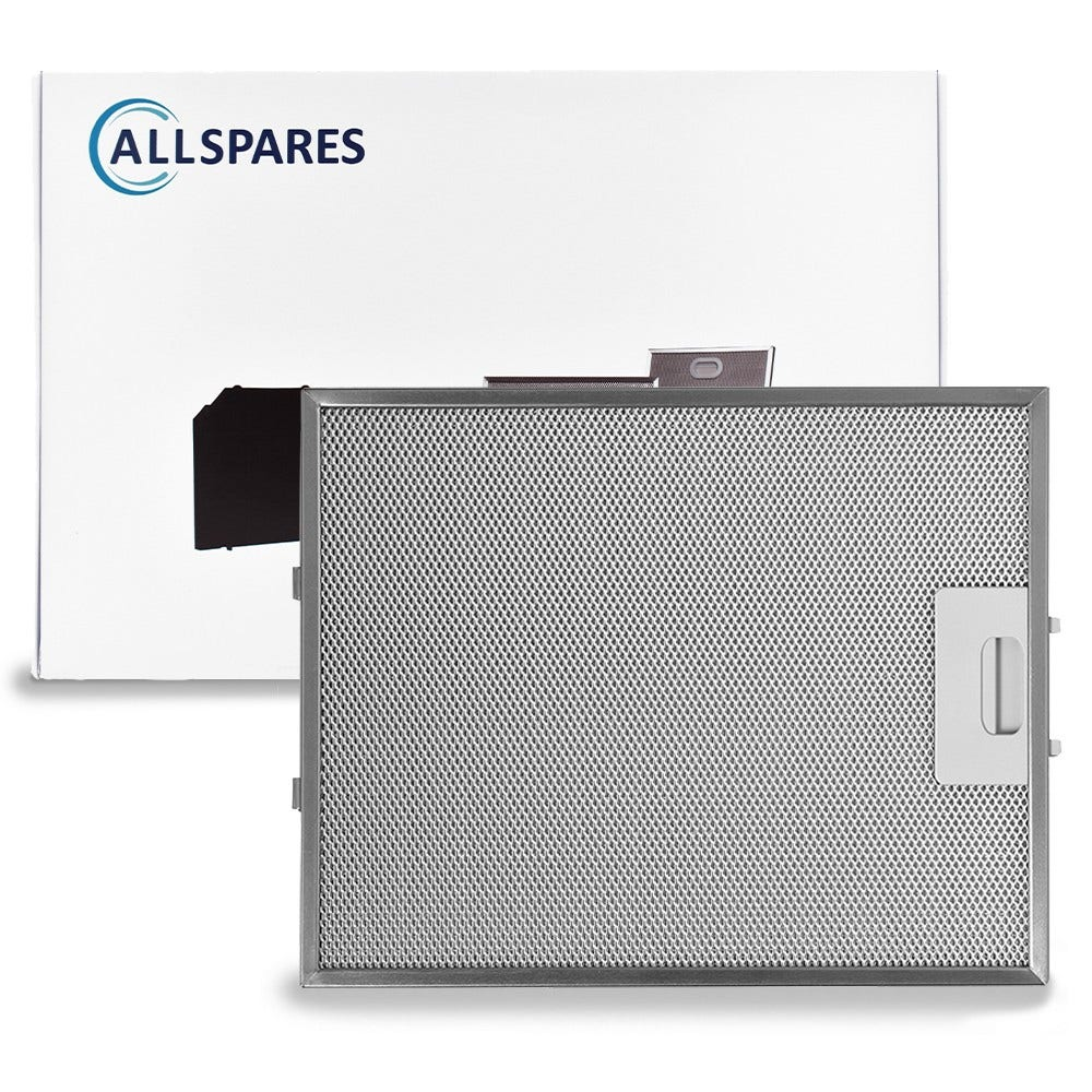 Ein Metallgitterfilter mit Griff. Eine weiße Box mit teilweise sichtbarem Allspares-Logo im Hintergrund.
