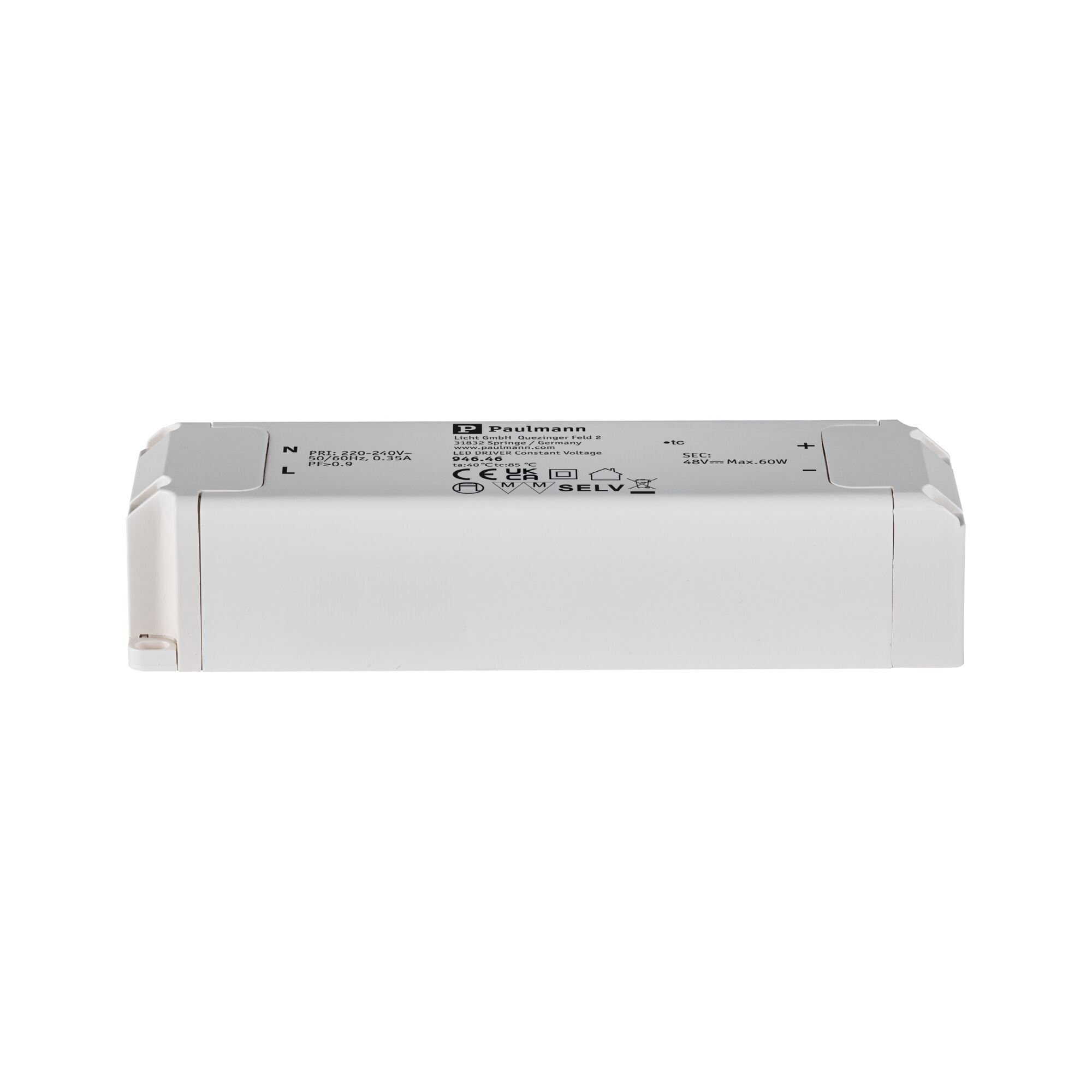 Un pilote de LED blanc avec texte noir. Nom de la marque Paulmann, numéro de modèle 946.46 et spécifications visibles.