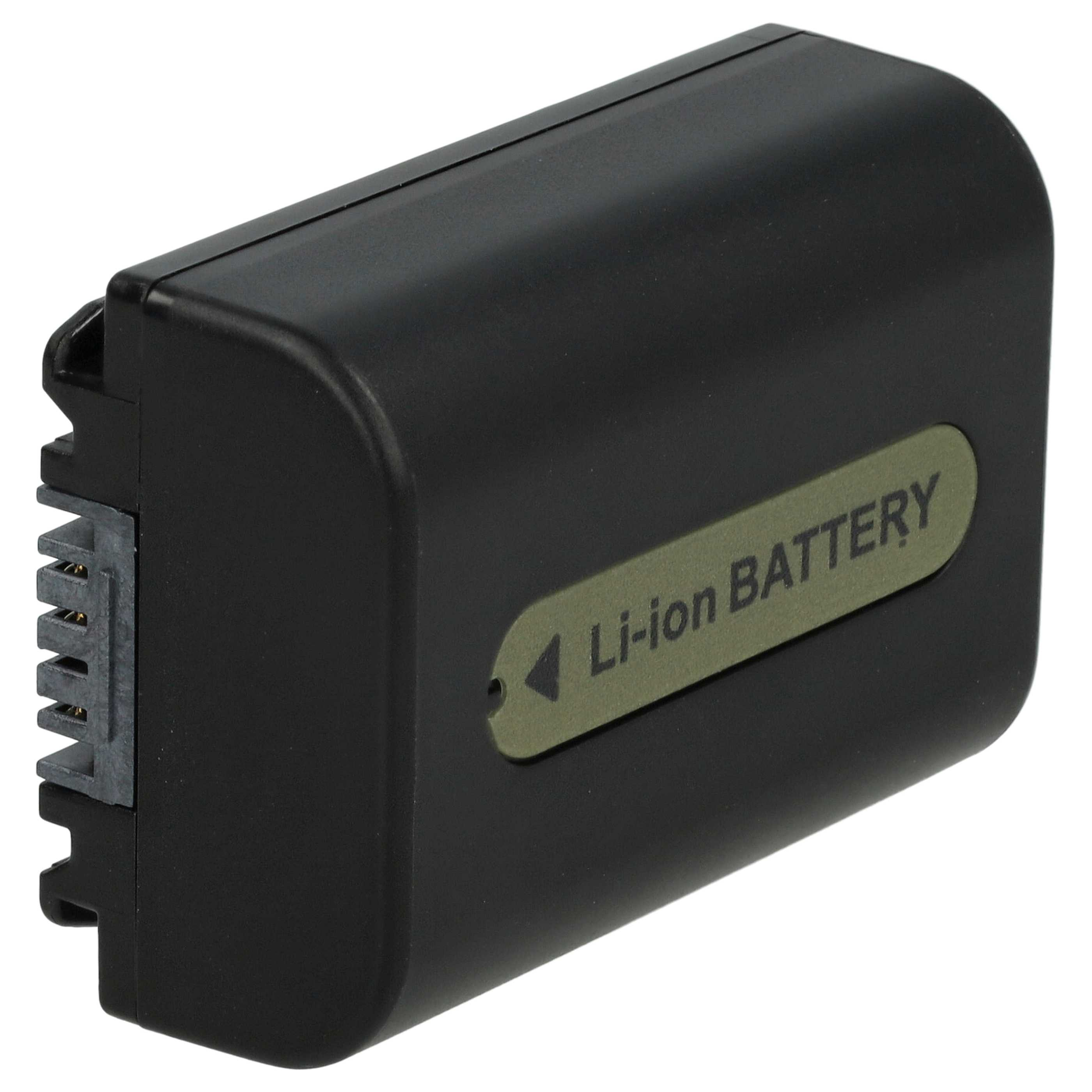 Schwarzer Li-Ionen-Akku mit Anschluss und grünem Etikett mit der Aufschrift 'Li-ion BATTERY'.