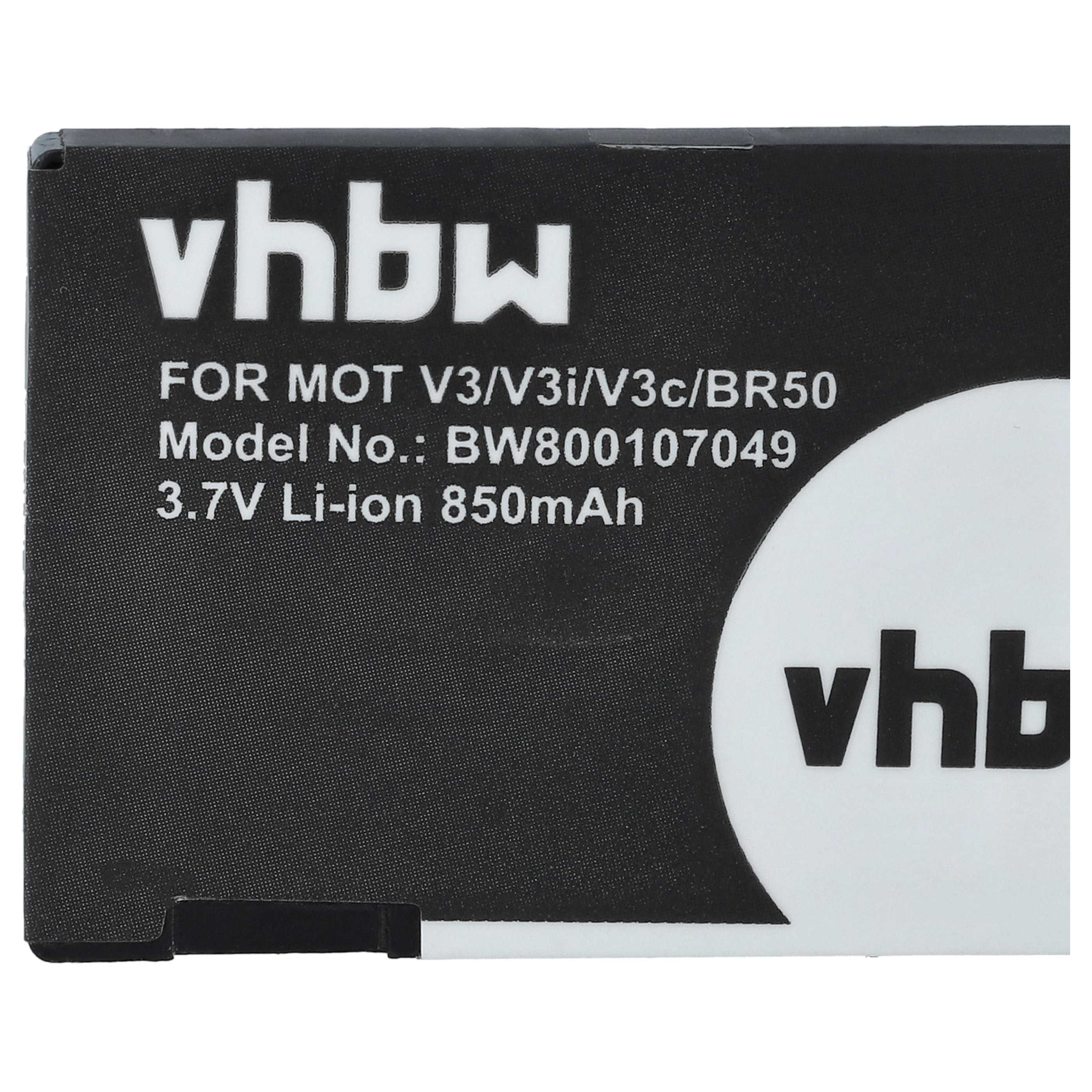 Ein schwarzer vhbw-Akku mit weißem Text, der Modelldetails und Spezifikationen angibt. Der Hintergrund ist schwarz und weiß.