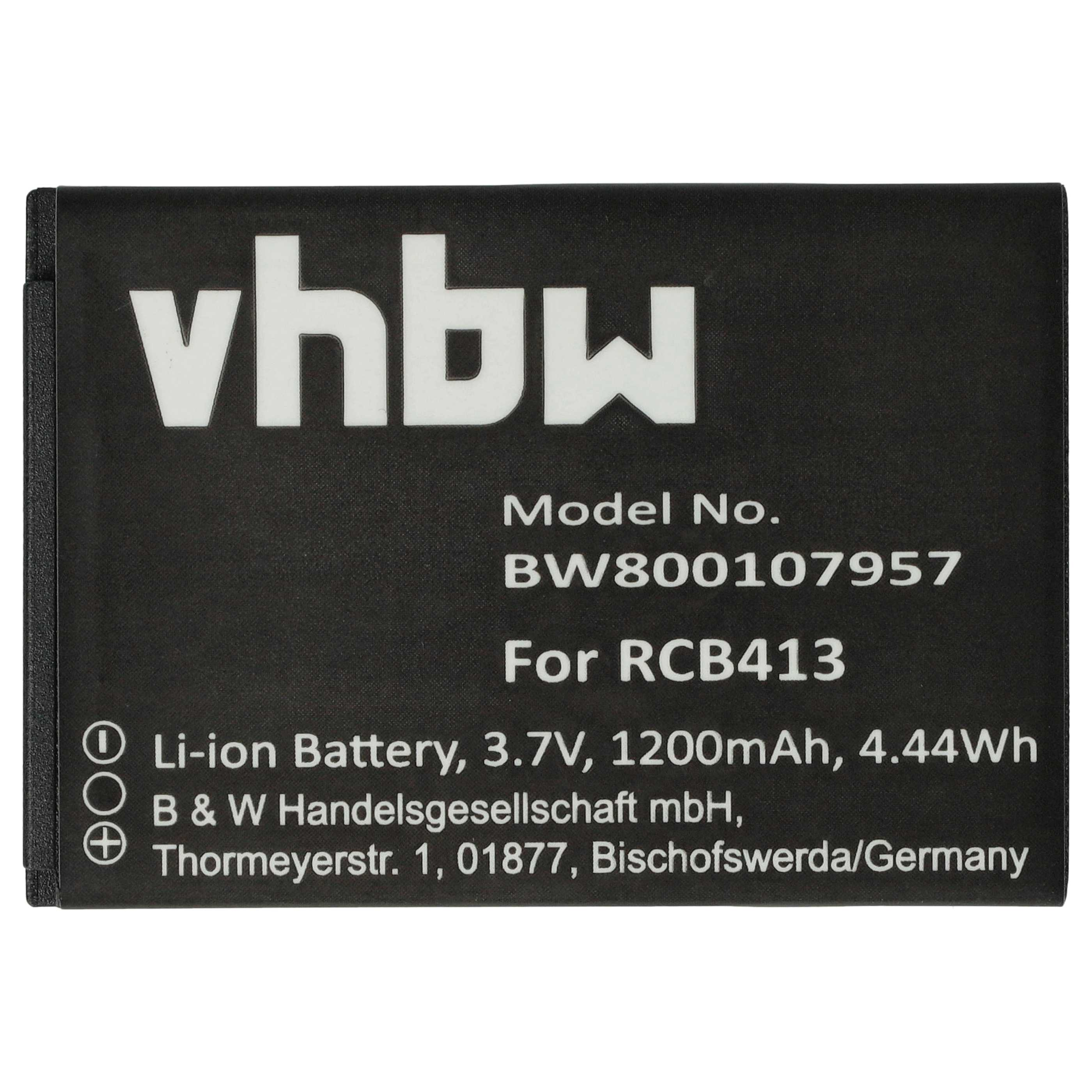 Ein schwarzer Akku mit weißem Text. Er enthält "vhbw", Modellnummer und Batteriespezifikationen. Der Hintergrund ist weiß.