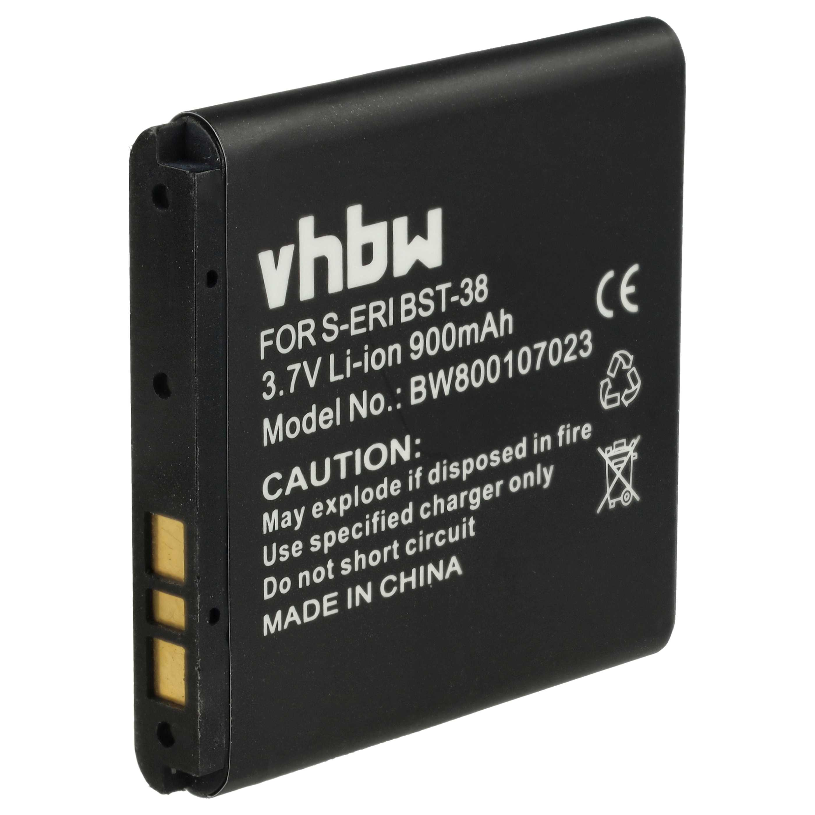 Ein schwarzer Akku mit weißem Text. Es steht vhbw, 3,7 V Li-Ion, Vorsicht vor Feuer und Kurzschluss. Hergestellt in China.