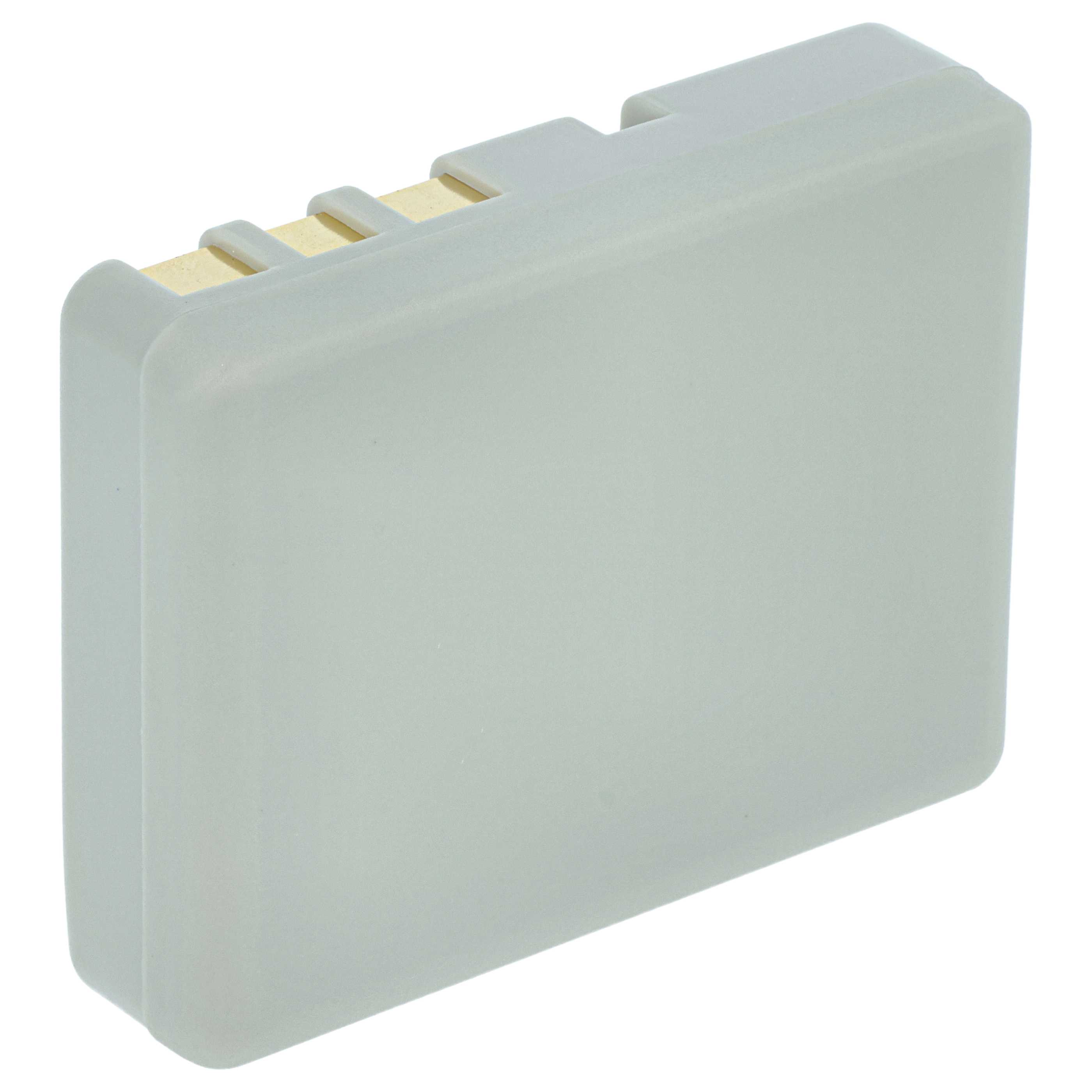 Ein hellgraues rechteckiges Objekt mit goldenen Anschlüssen oben. Es ist wahrscheinlich eine Batterie.