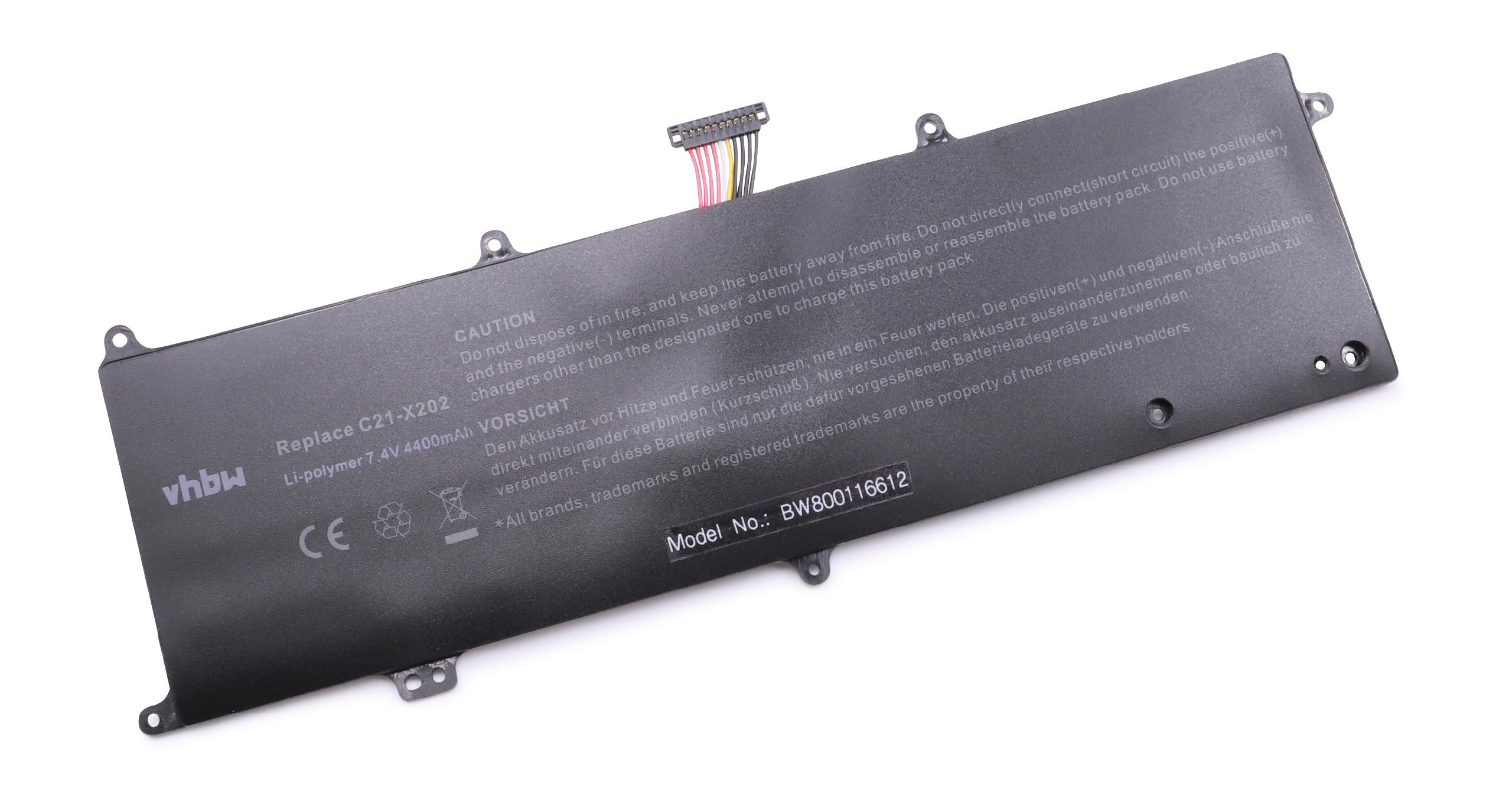 Schwarzer Laptop-Akku mit Text und Stecker. Enthält Warnungen vor Feuer und Kurzschlüssen.
