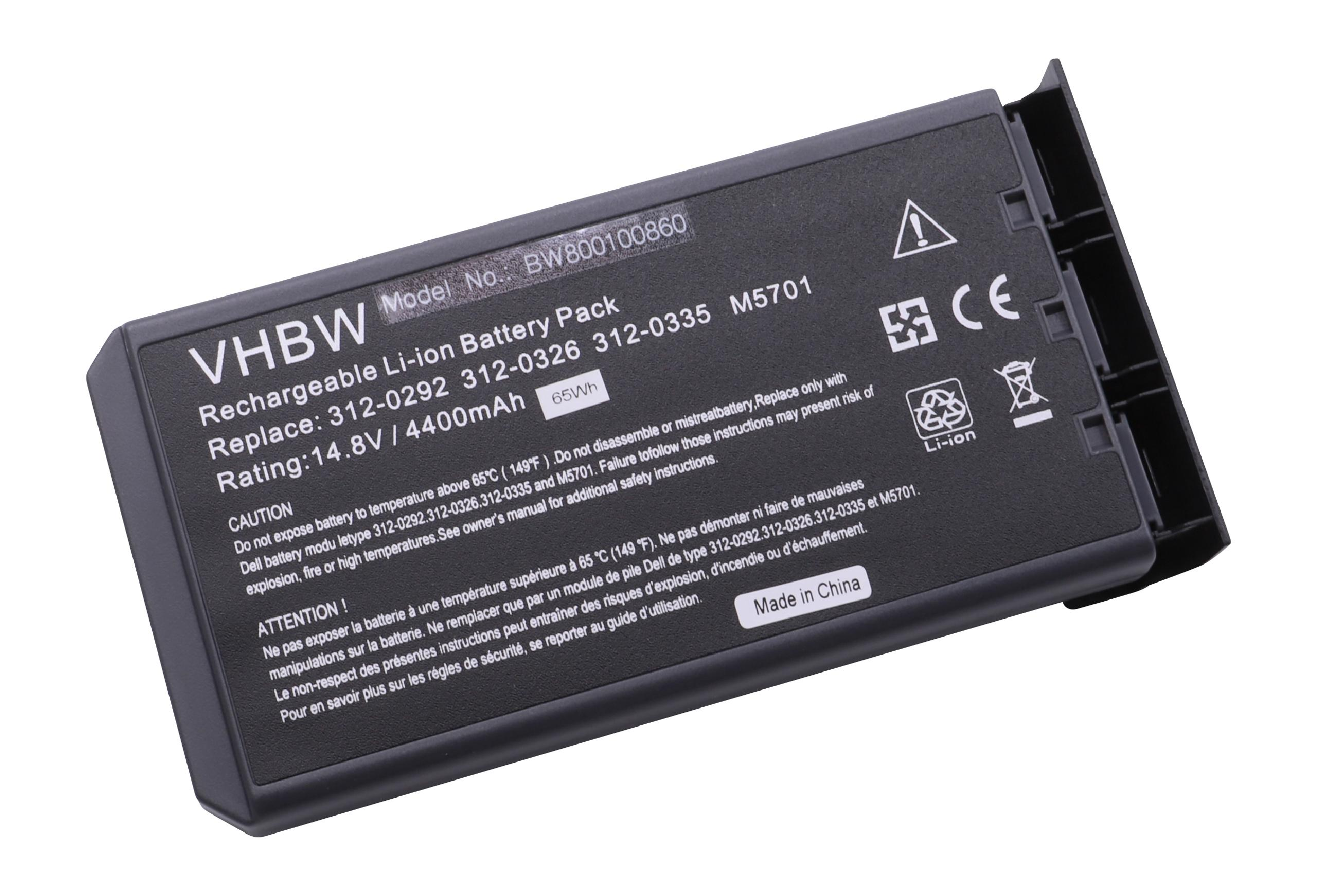 Schwarzer VHBW Li-Ionen-Akku mit Text und Warnsymbolen.