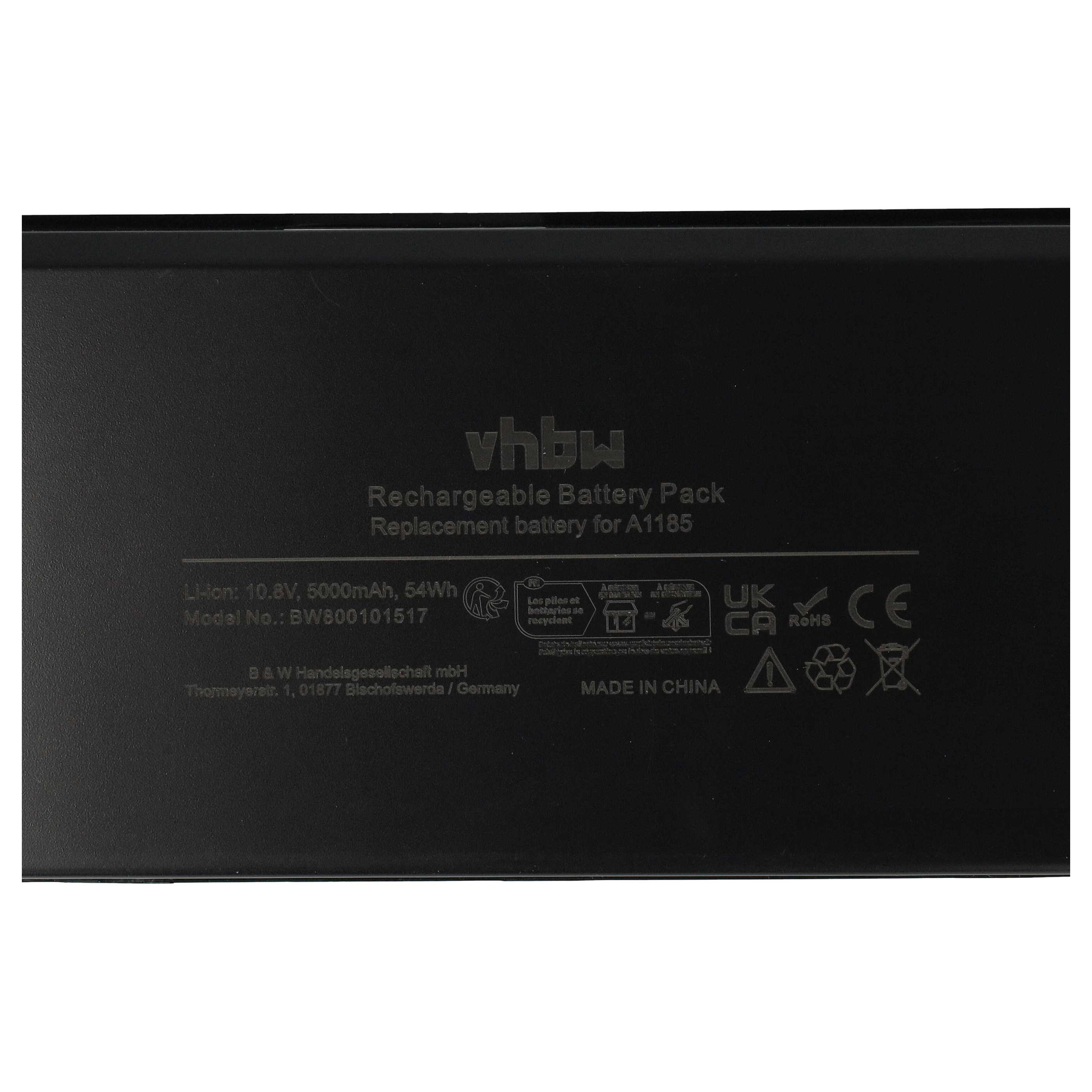 Batteria nera con testo: vhbw, batteria ricaricabile, Made in China. Inoltre, Li-ion: 10,8 V, 5000 mAh, 54 Wh.