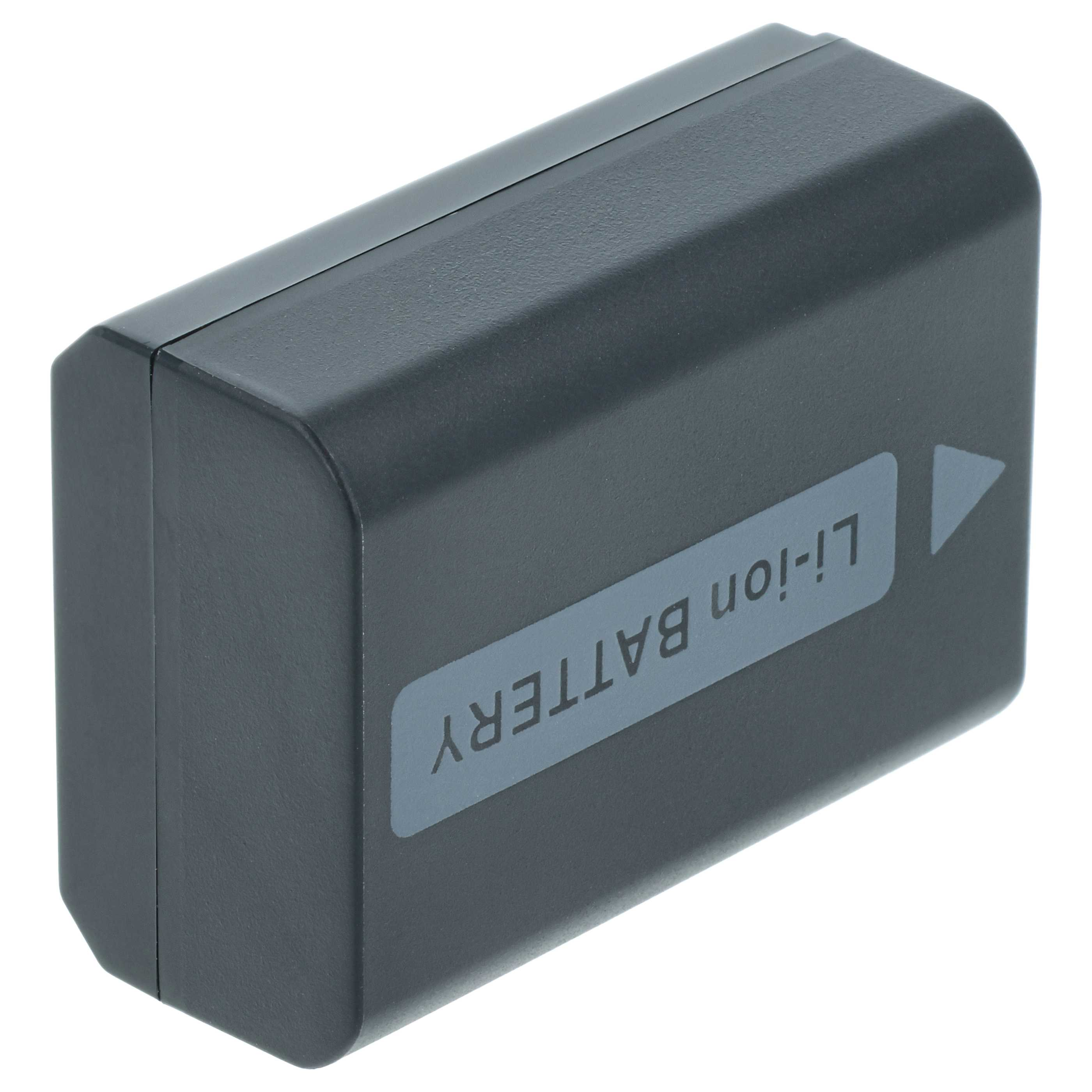 Ein dunkelgrauer Li-Ionen-Akku mit der Aufschrift 'Li-ion BATTERY'. Der Hintergrund ist weiß.