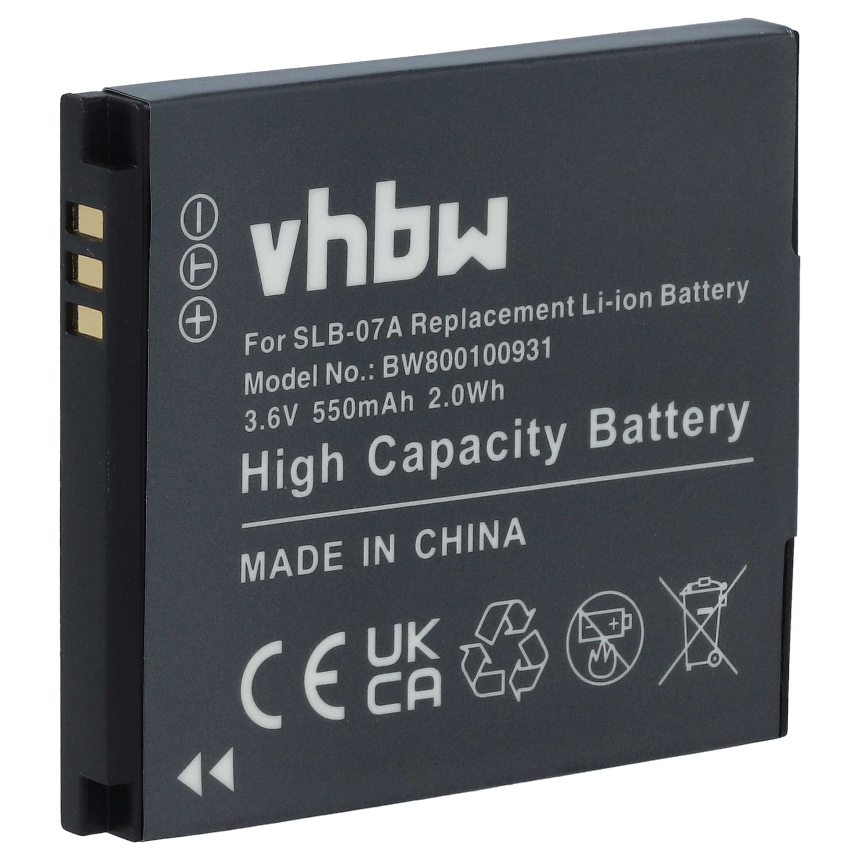 Ein dunkelgrauer Akku mit weißem Text. Es steht 'vhbw', 'High Capacity Battery' und andere Produktinformationen.