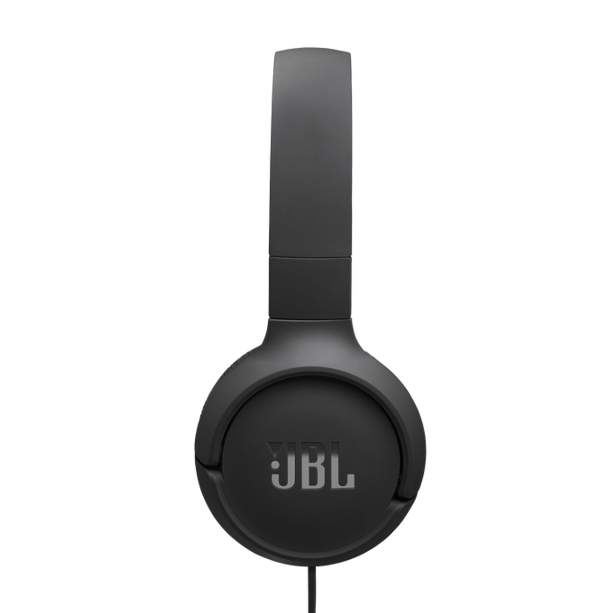 Cuffie JBL nere, vista frontale, centrate su sfondo nero. Il logo JBL è visibile sul padiglione auricolare.