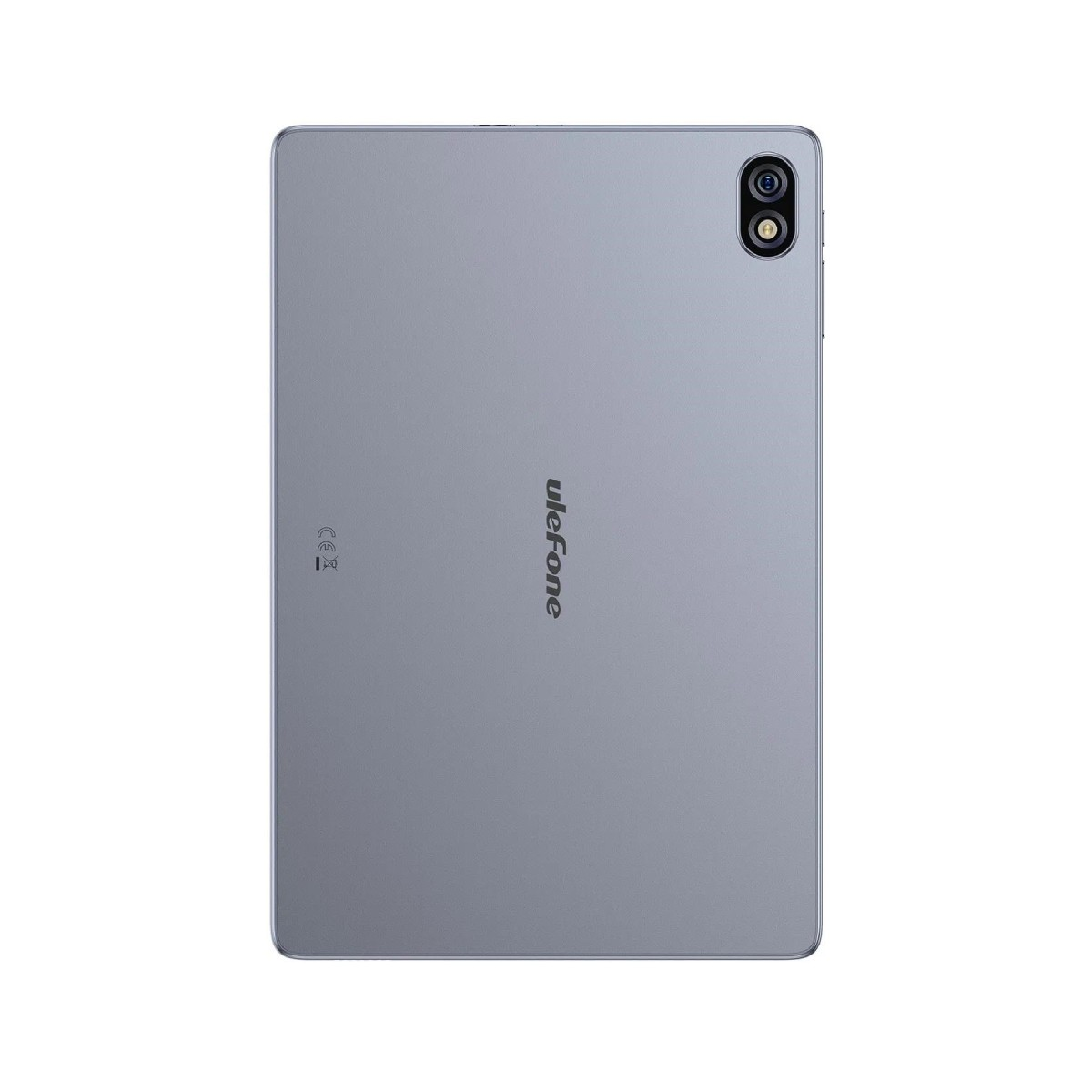 Retro tablet grigio con fotocamera, logo e marchi. Il marchio è 'uleFone'.