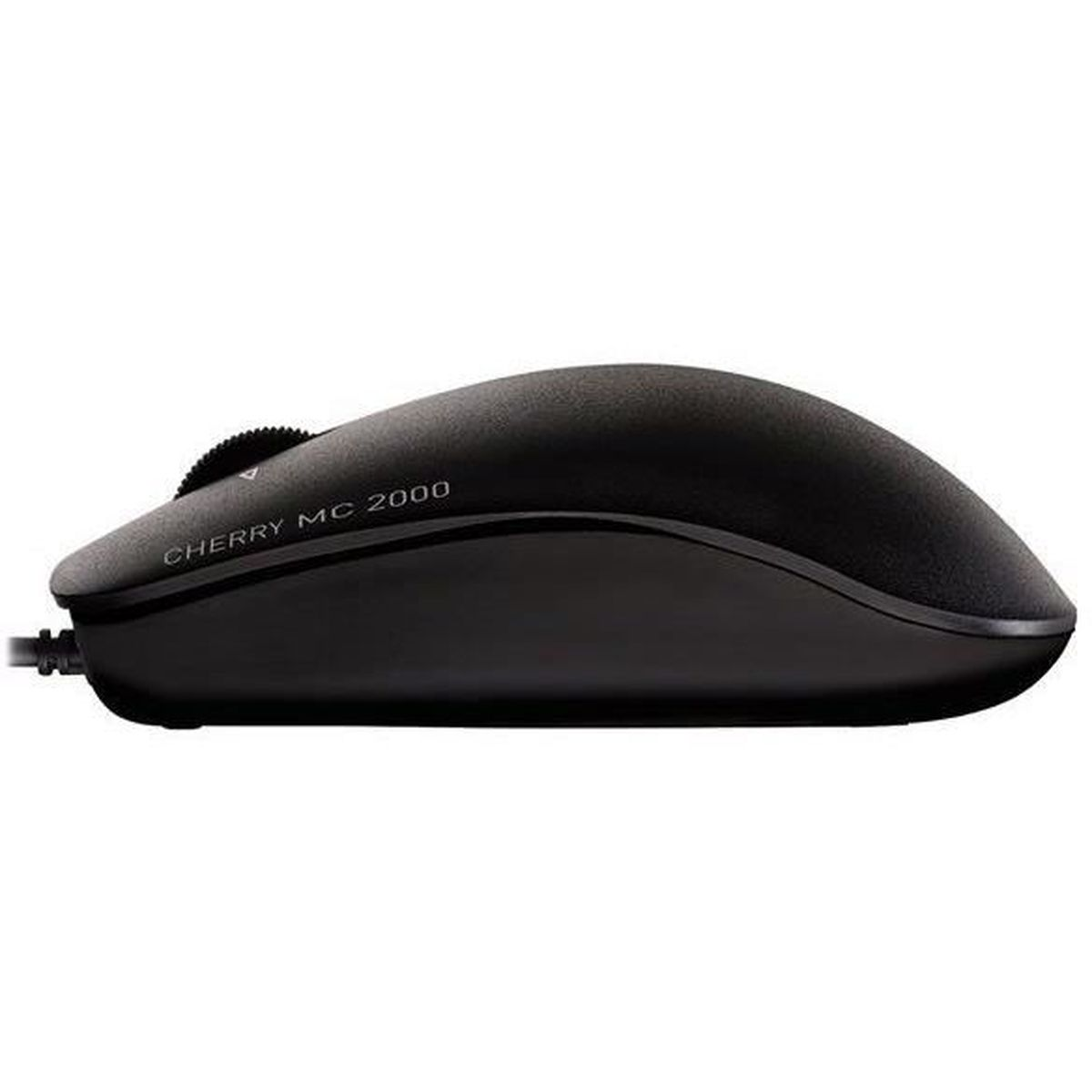A black Cherry MC 2000 mouse, seen from the side. It has a scroll wheel and a cable. The background is white.