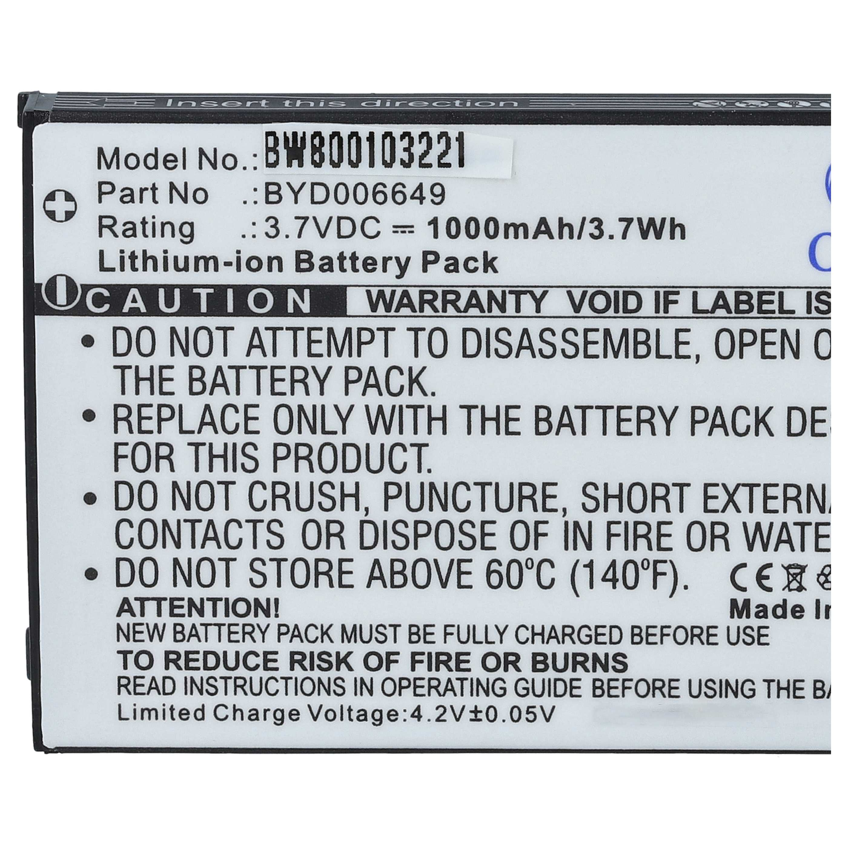 Nahaufnahme eines Batteriepack-Etiketts mit Warnhinweisen und Spezifikationen in schwarzer Schrift auf weißem Hintergrund.