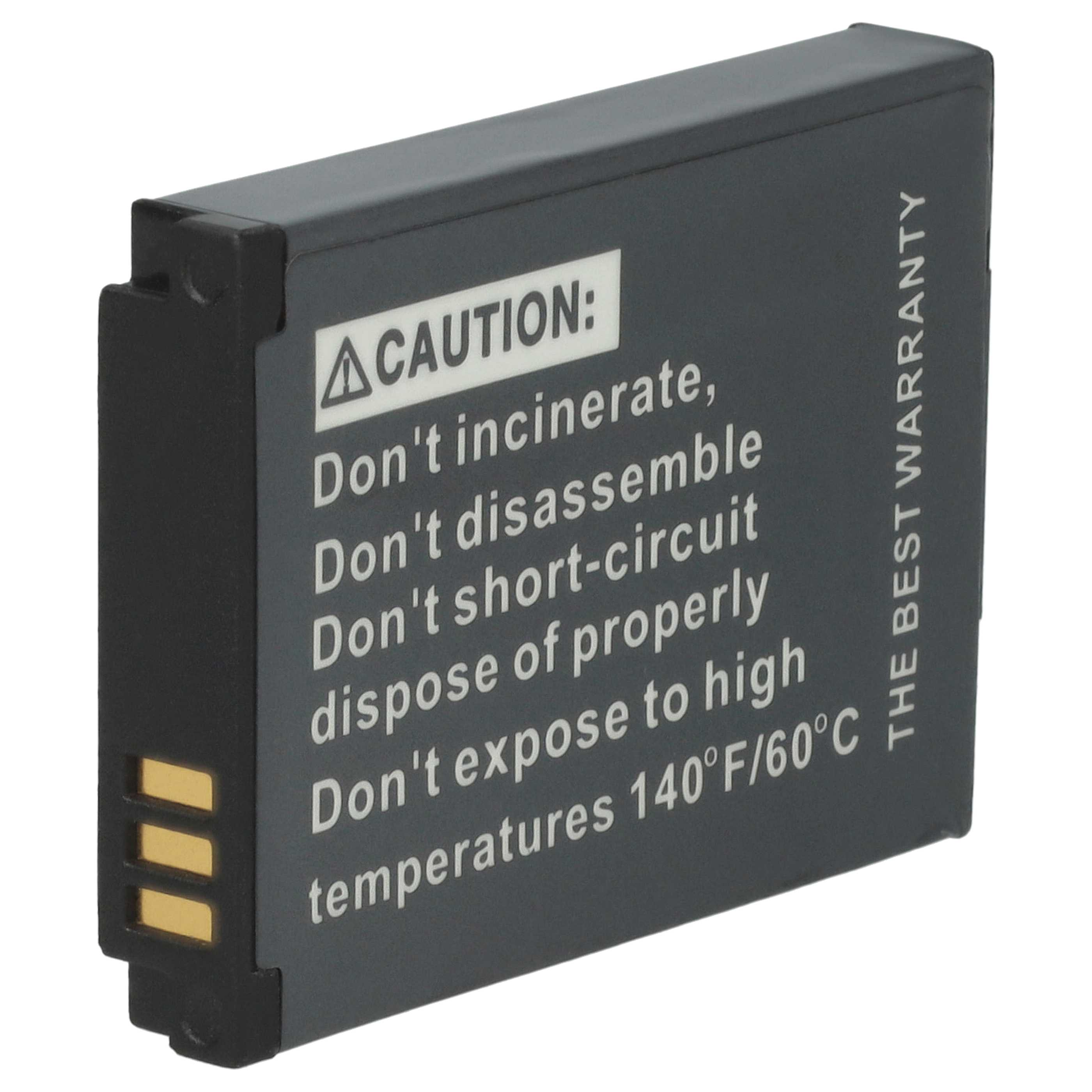 Ein schwarzer Akku mit einem Warnhinweis. Auf dem Etikett steht "VORSICHT" und es sind Sicherheitshinweise aufgeführt.