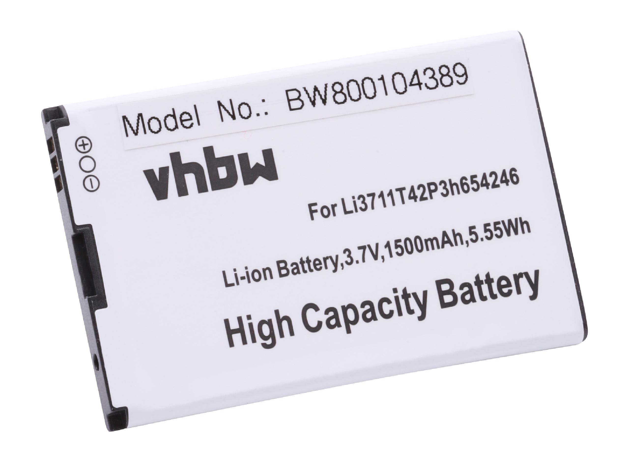 Ein weißer rechteckiger Akku mit schwarzem Text. Es steht 'vhbw', Modellnummer und 'High Capacity Battery'.