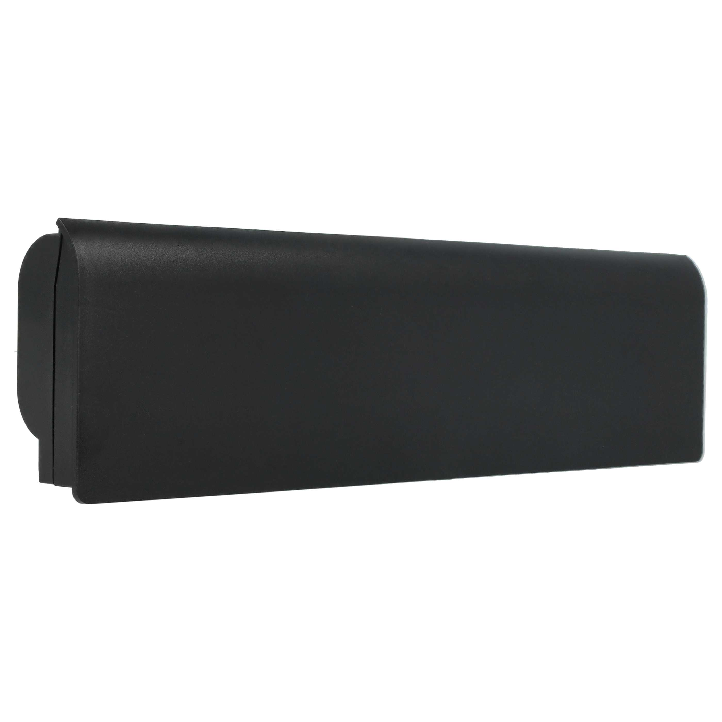 Ein schwarzes, rechteckiges Objekt mit abgerundeten Kanten vor weißem Hintergrund. Das Objekt scheint ein Briefkasten zu sein.