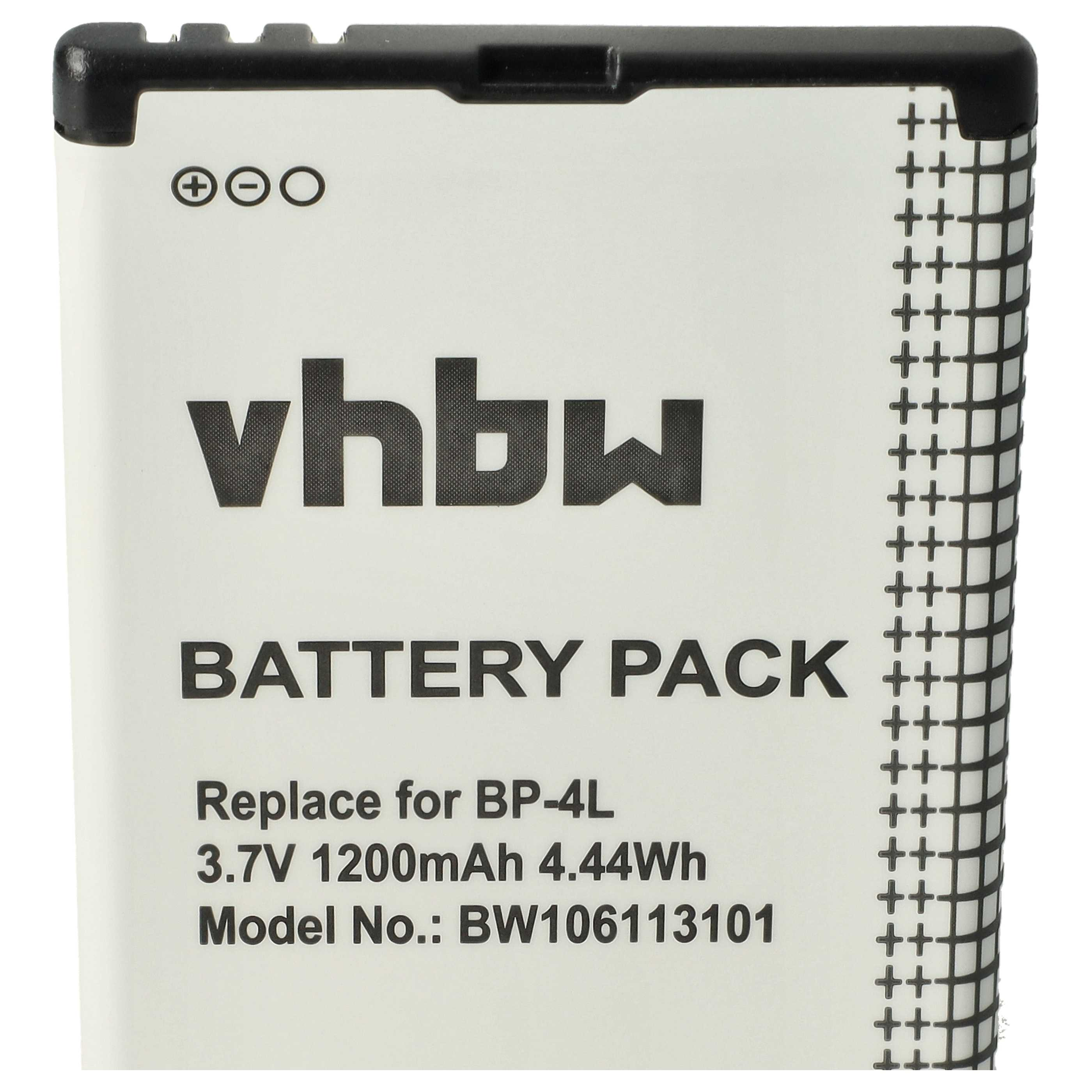 Ein Akku mit weißem Hintergrund. Es hat schwarzen Text mit der Aufschrift vhbw, BATTERY PACK und andere Spezifikationen. Schwarzer Rand.