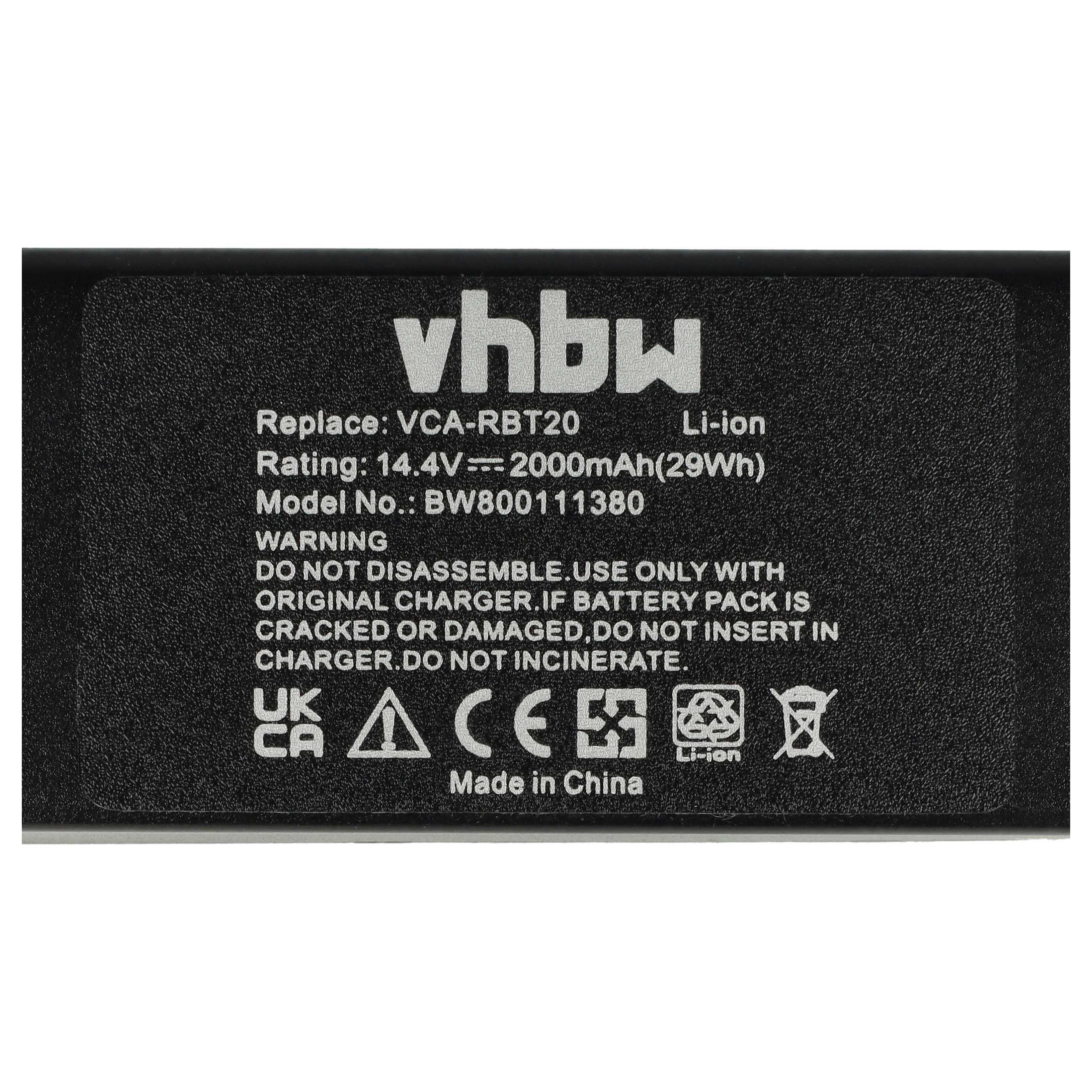 Schwarzes Batterieetikett mit weißem Text. Es enthält Warnungen, Markenname und Spezifikationen.