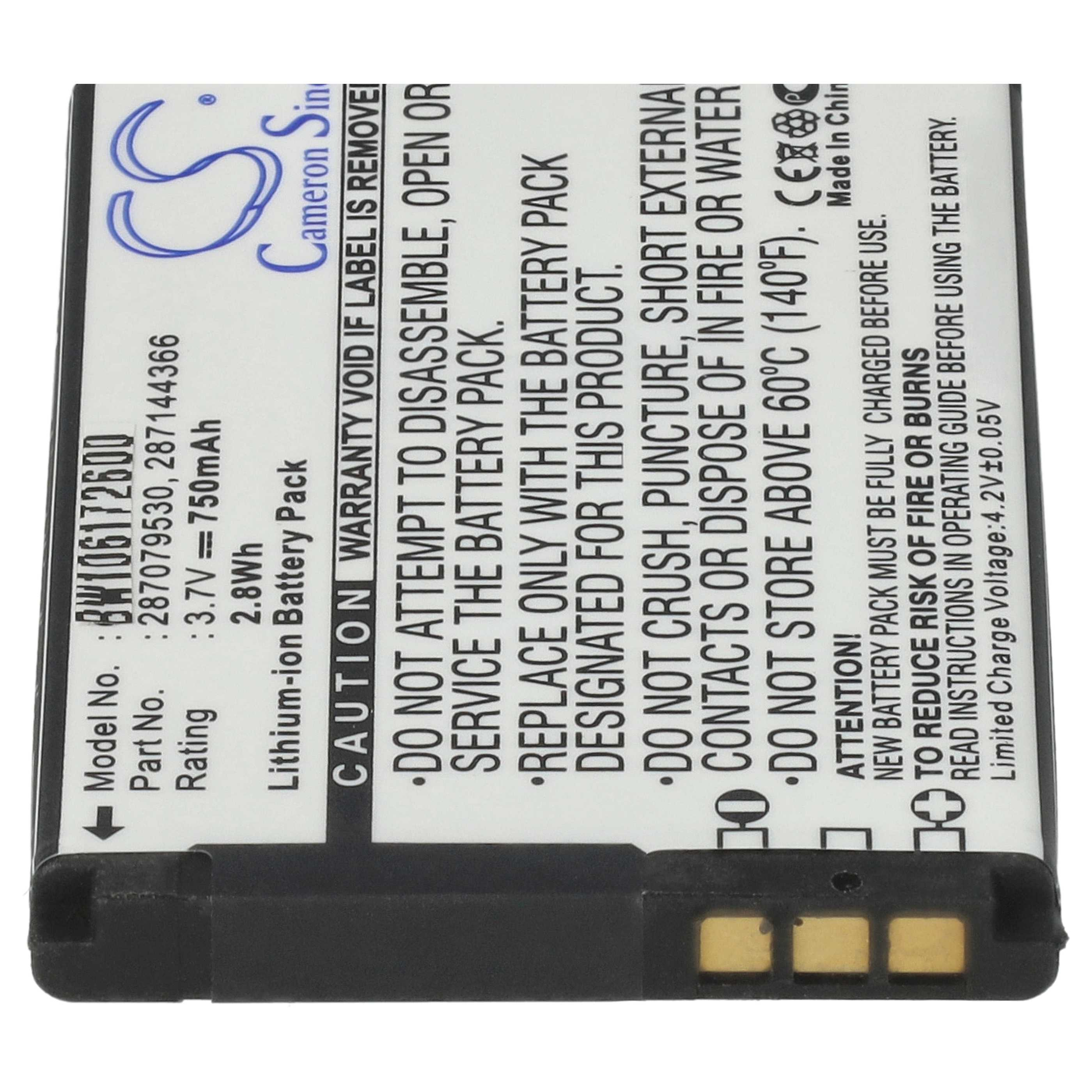 Ein Lithium-Ionen-Akkupack mit schwarzem Sockel und weißem Etikett. Der Text umfasst Modell, Teilenummer und Sicherheitshinweise.