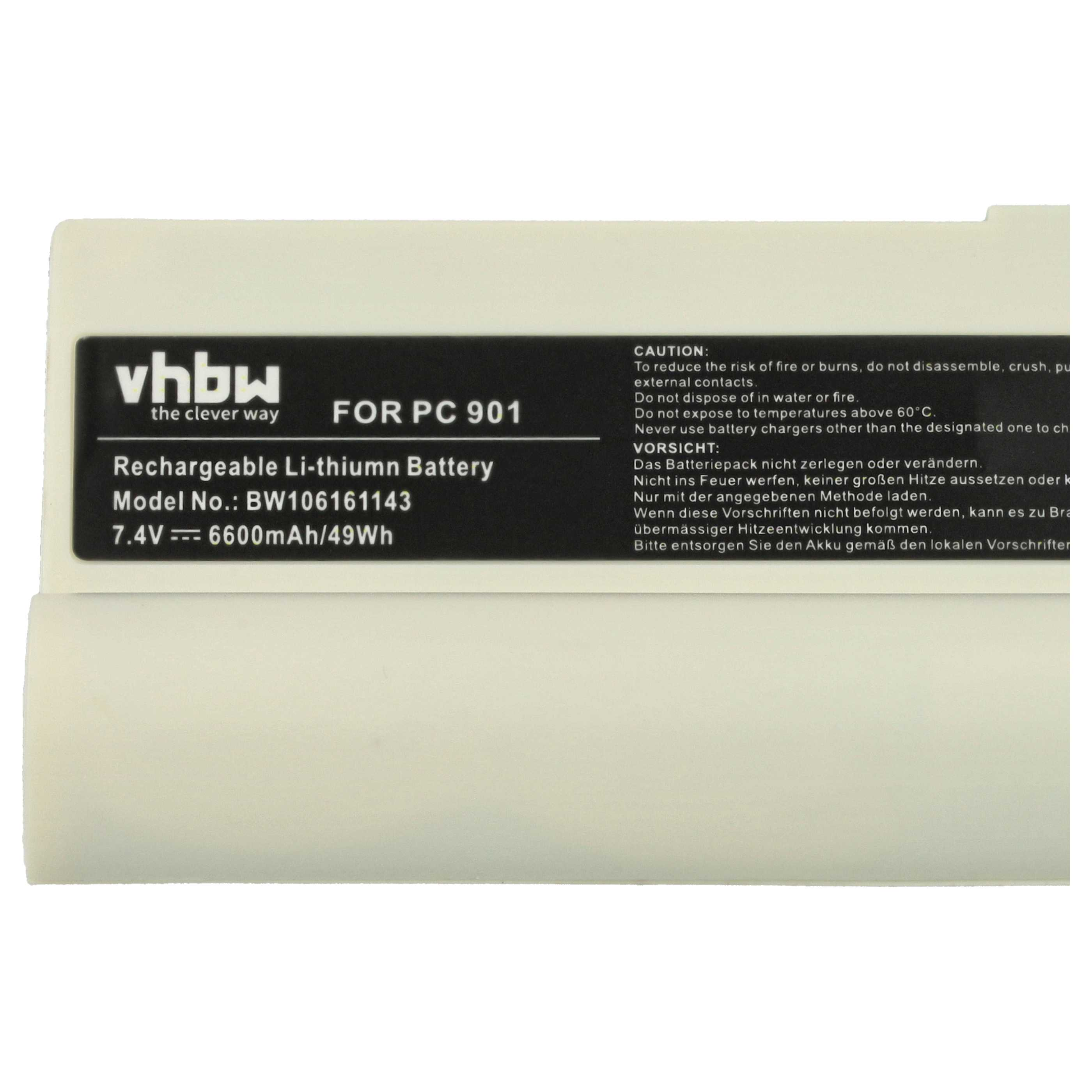 Ein Akku mit Text: vhbw, Modellnummer und Warnungen vor Feuer und Temperatur.