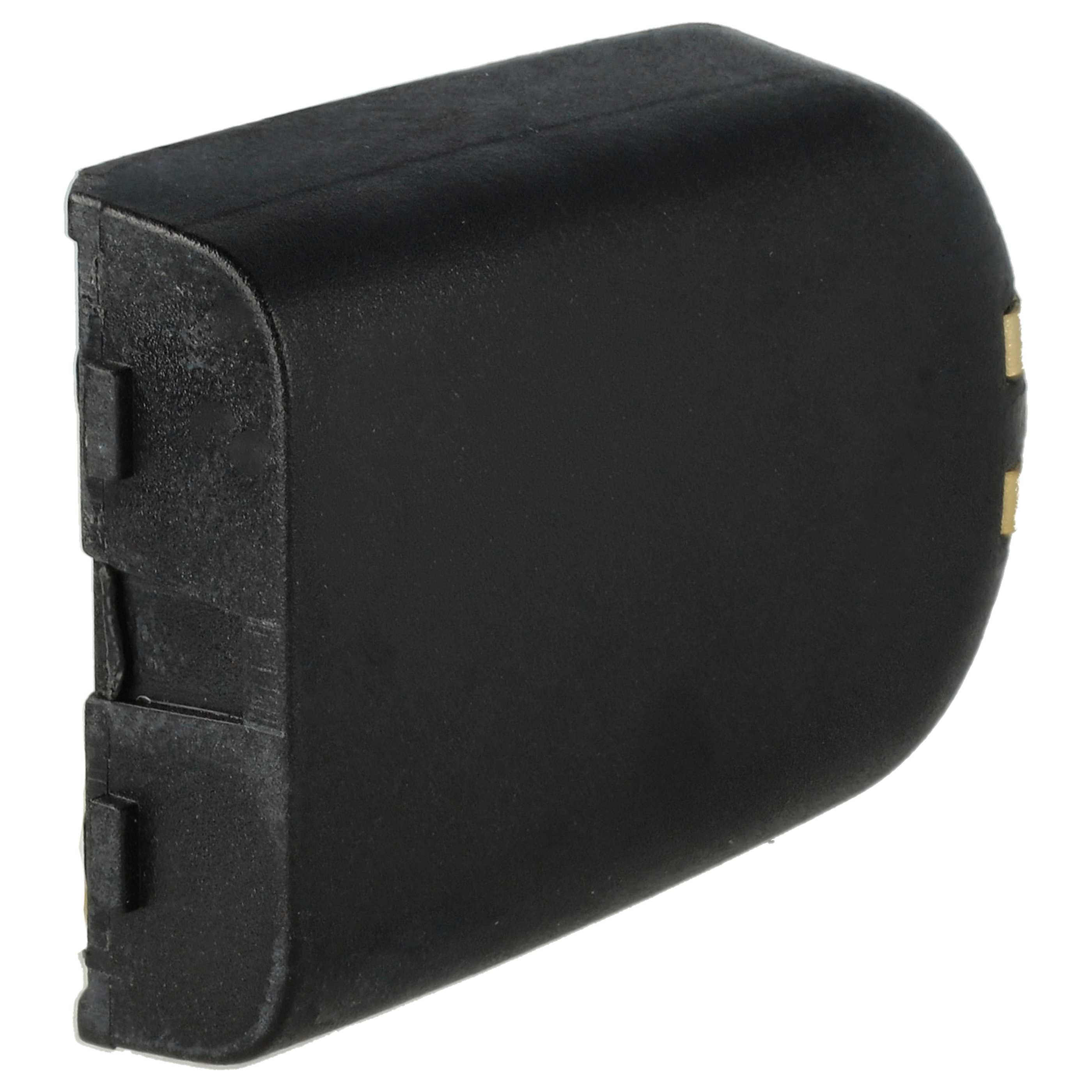Ein schwarzes, rechteckiges Objekt, möglicherweise eine Batterie. Es hat abgerundete Kanten und einige goldfarbene Kontaktpunkte.