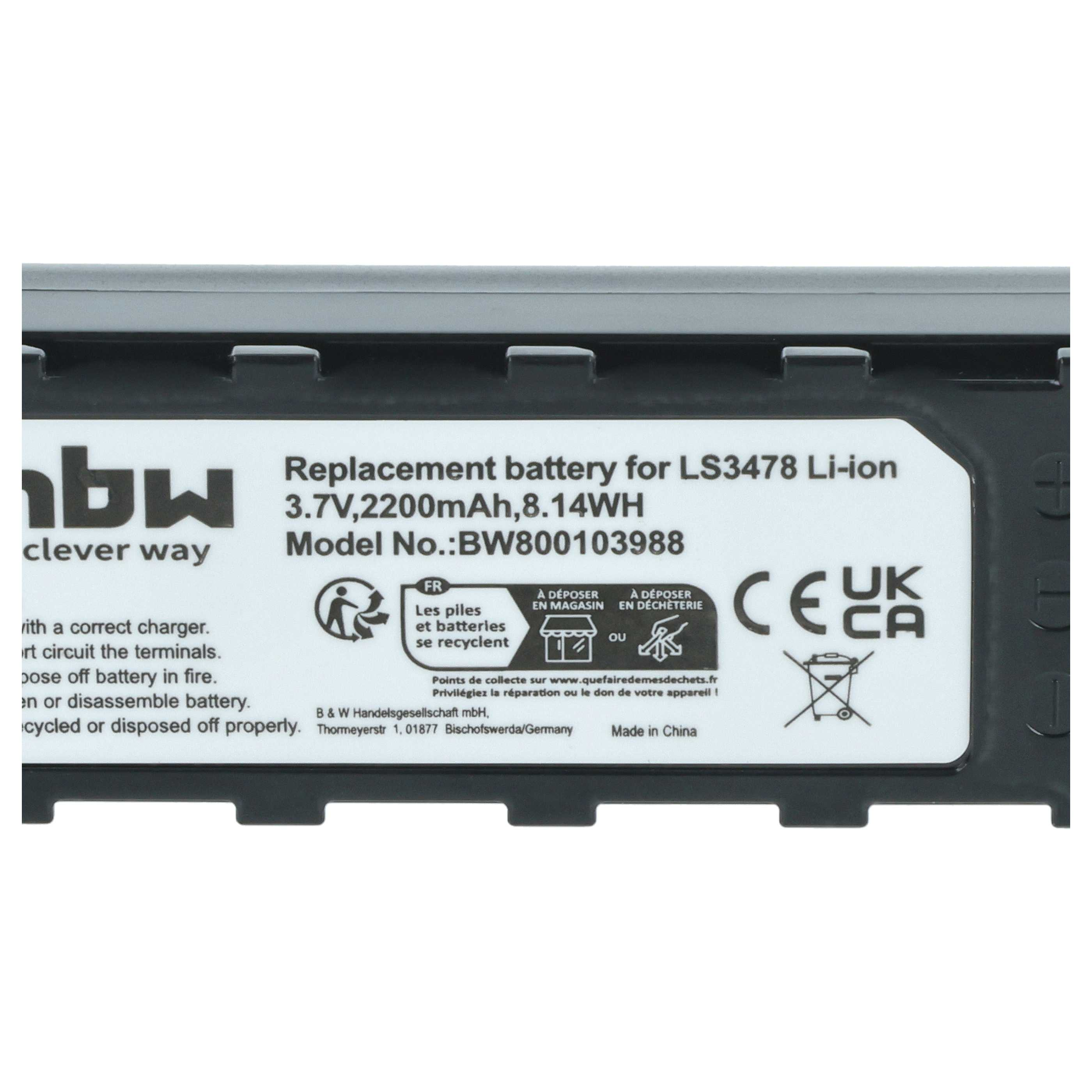 Etichetta della batteria con testo. Contiene istruzioni di riciclaggio e avvertenze. L'etichetta è bianca e nera.