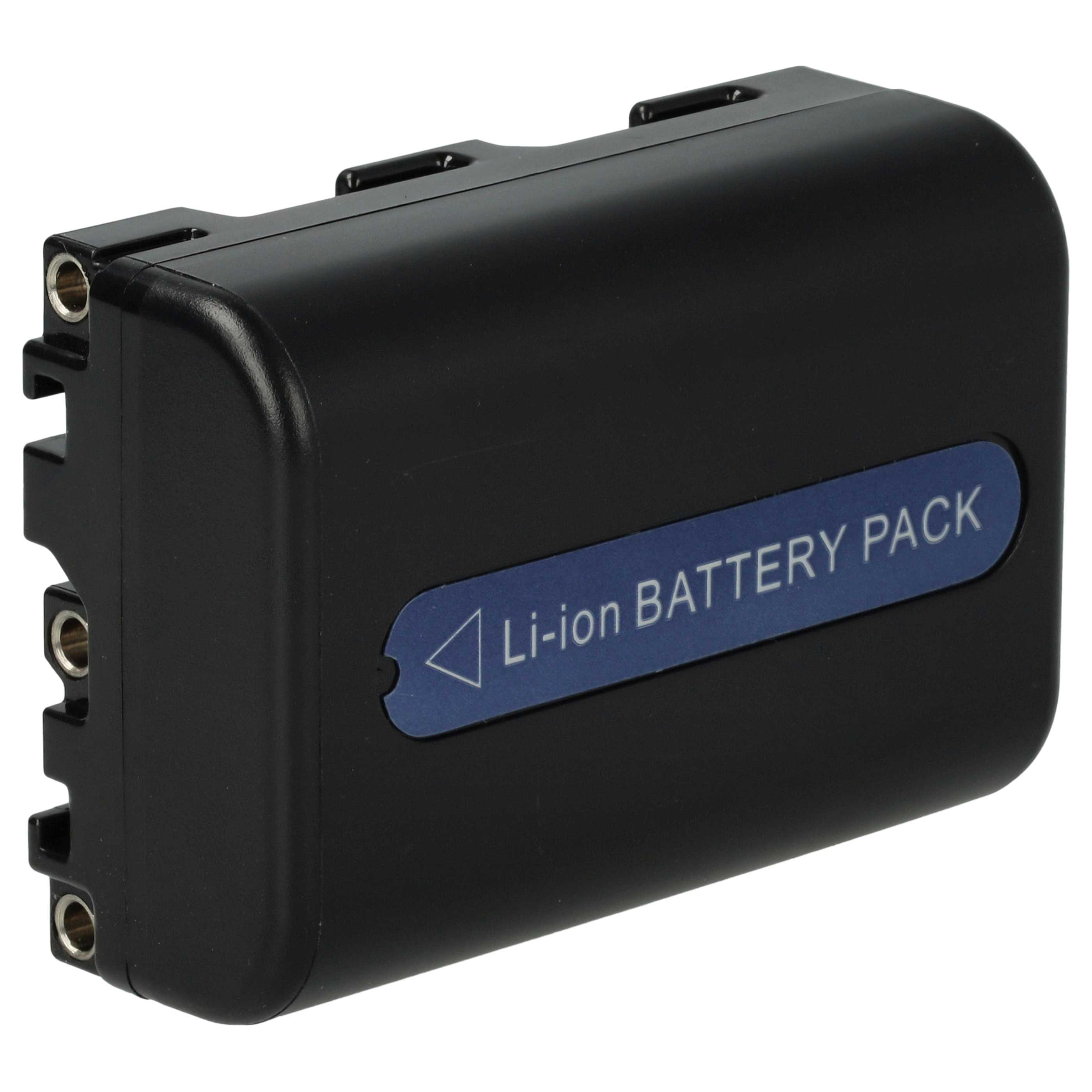 Ein schwarzer Li-Ionen-Akkupack. Es hat einen blauen Aufkleber mit der Aufschrift 'Li-ion BATTERY PACK'.