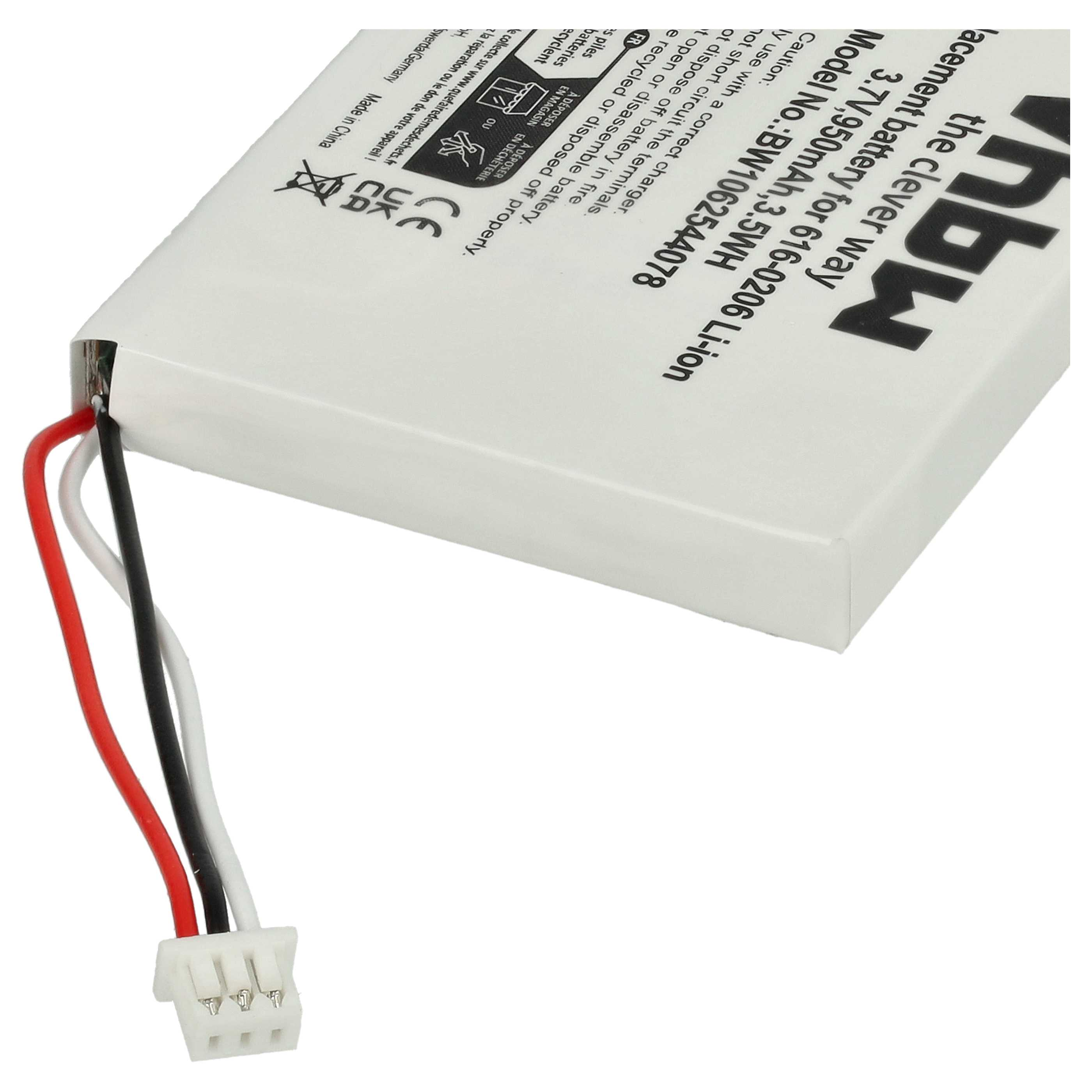 Ein weißer Akku mit Drähten und einem Stecker wird gezeigt. Auf dem Akku steht 3,7 V 950 mAh.